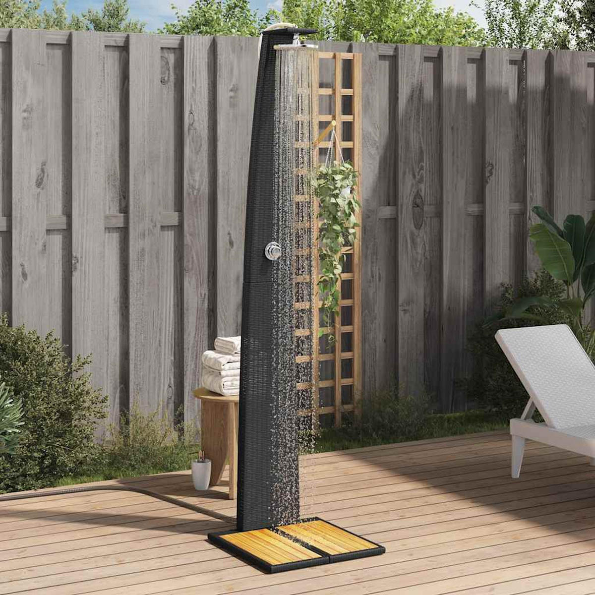 GARTENDUSCHE Schwarz 55/60/224 Cm Poly Rattan Und Akazienholz - Schwarz, Holz (55/224/60cm) - vidaXL