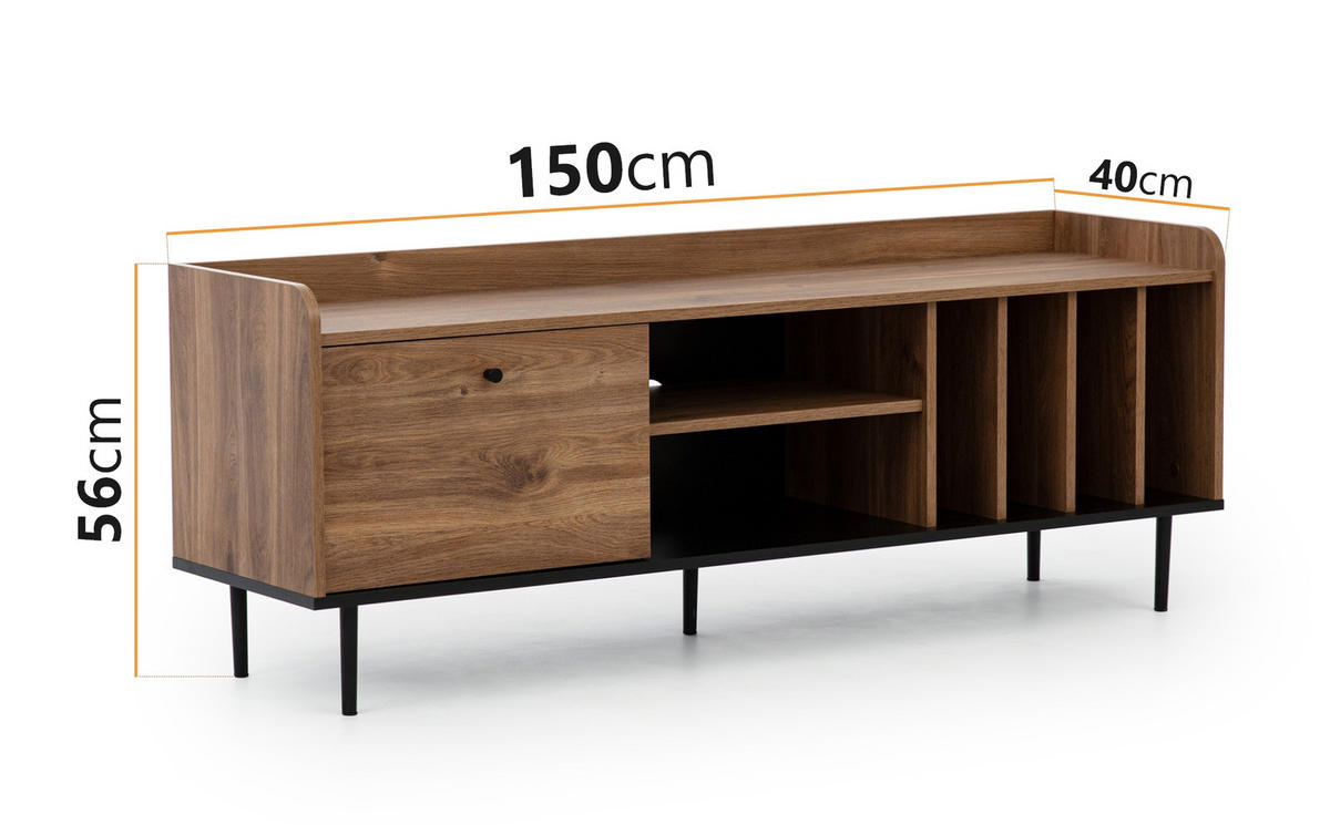 TV-LOWBOARD Nero 150 cm Retro-Stil brown - Hellbraun/Schwarz, Holzwerkstoff/Metall (150/56/40cm) - Ravio