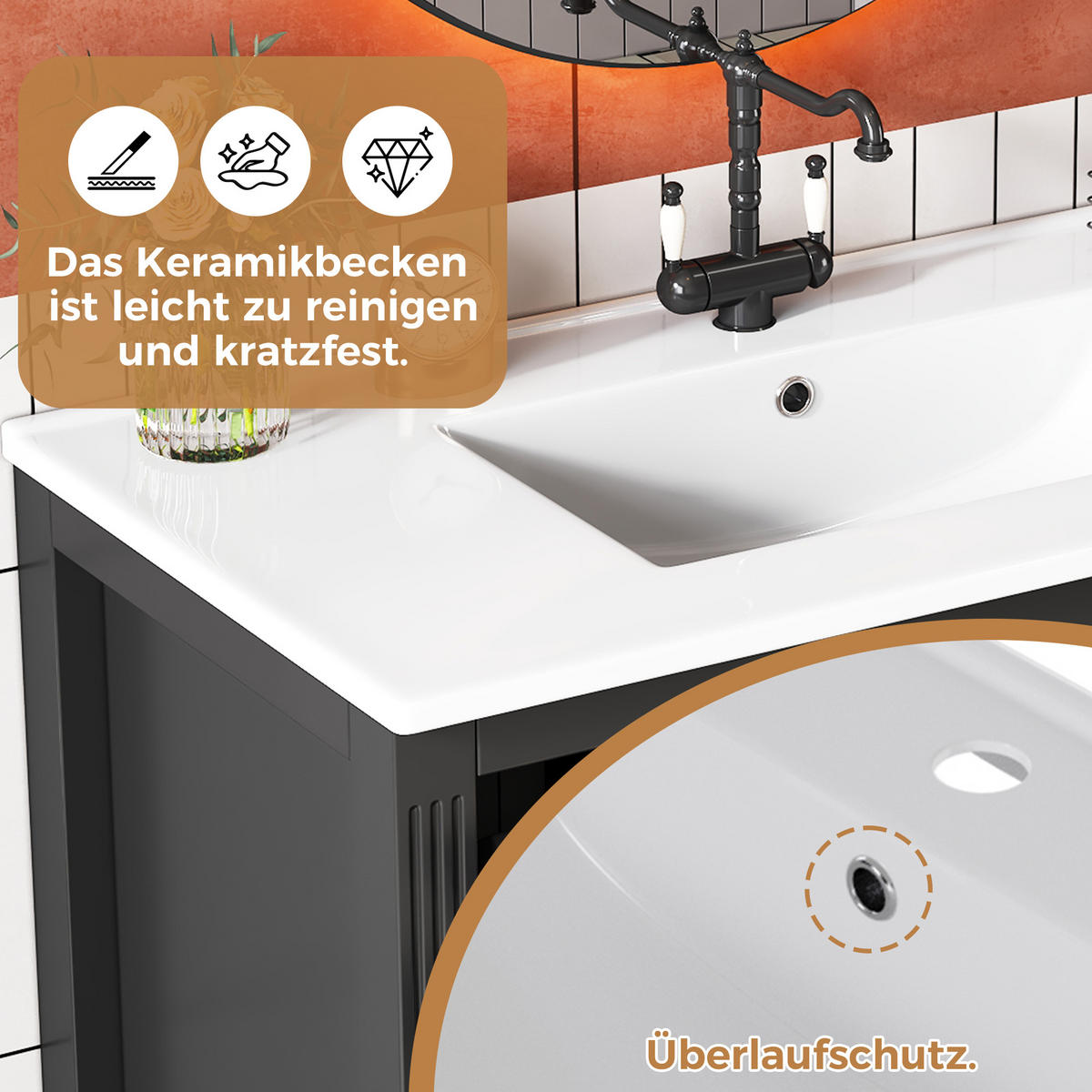 WASCHTISCHKOMBI 91.5/46.5/87 cm Schwarz mit 2 Schubladen, ohne Wasserhahn - Schwarz, Holz/Holzwerkstoff (46.5/87/91cm) - Oxeza