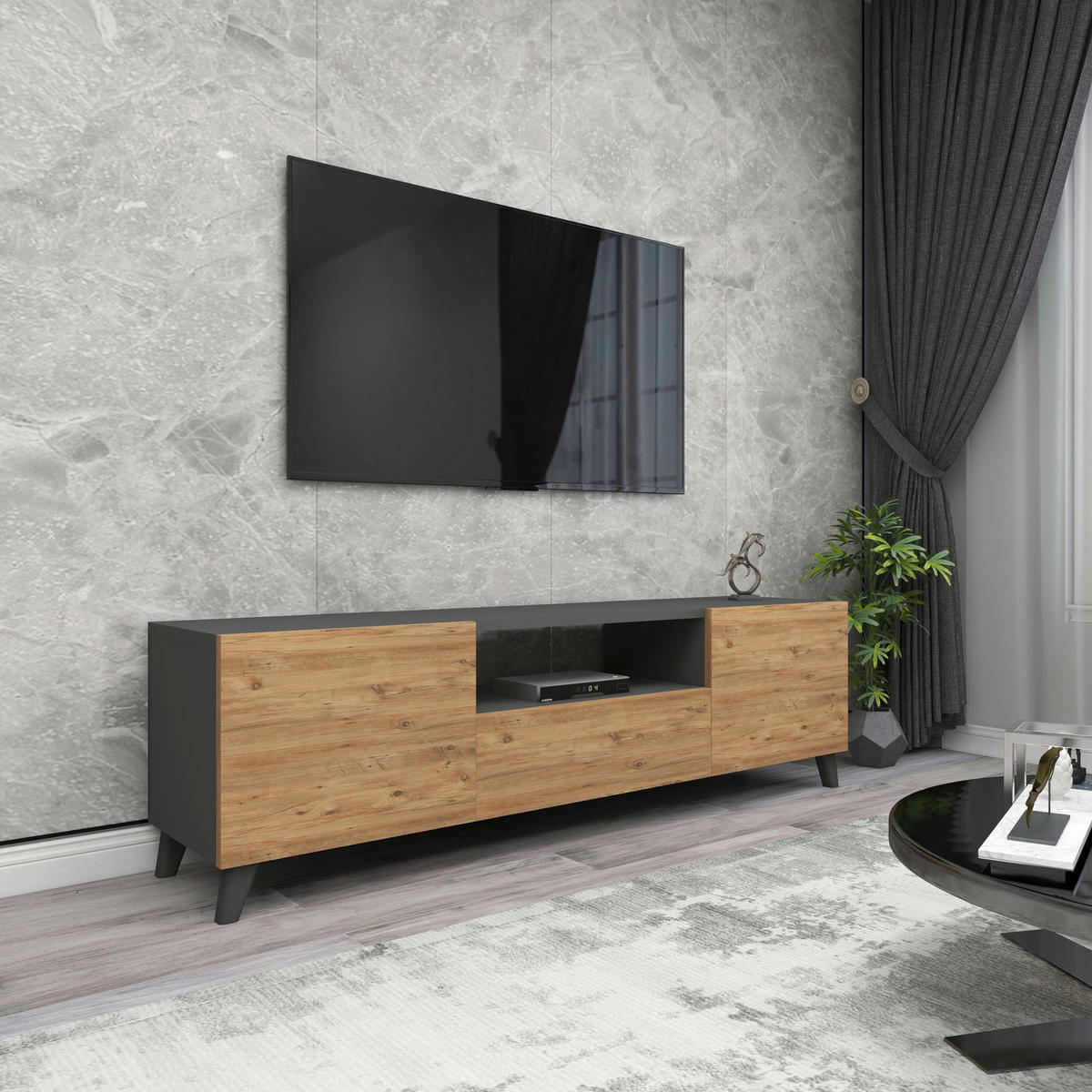 LOWBOARD Torsby - Eichefarben, Holzwerkstoff/Kunststoff (140/46/30cm) - [en.casa]