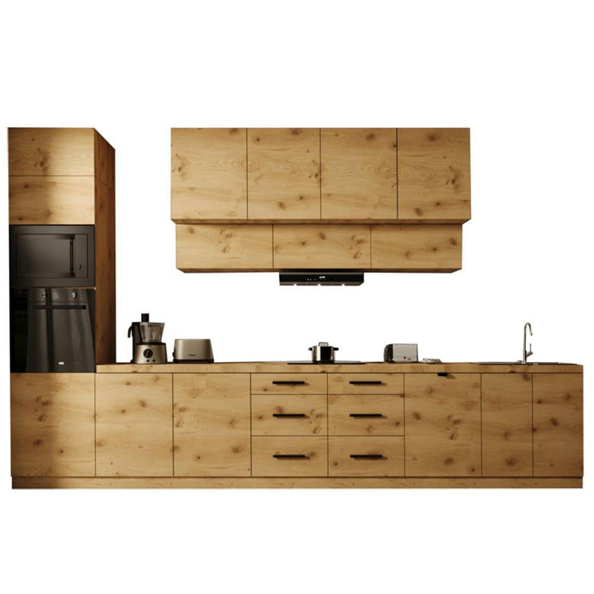 KÜCHENZEILE 440 cm - Langen KL8-M440 in Artisan Eiche - Schwarz/Eiche Artisan, Holz/Metall (440/248/58cm)