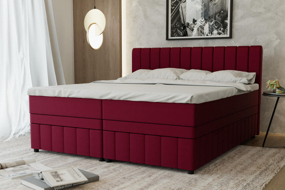 BOXBETT AVALON 180 x 200 cm mit Bettkasten und Topper - Rot - Rot, Holz - Panda Möbel