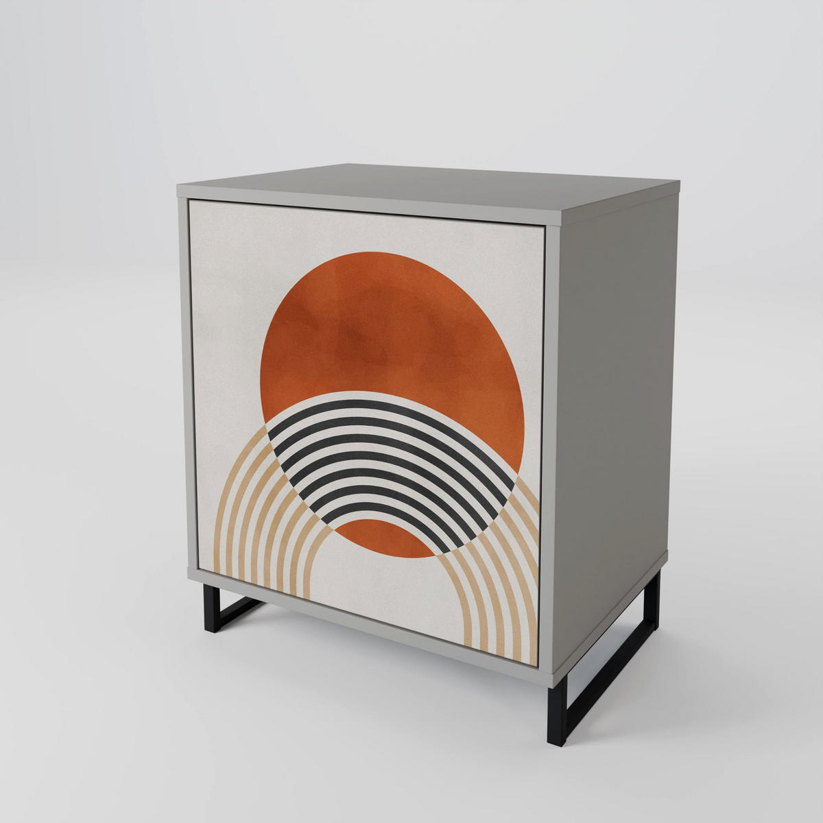 SIDEBOARD SPACE AROUND, Grau, 57,5x42x70,5 cm, Schwarze Metall-Sternfüße - Multicolor/Schwarz, Holzwerkstoff/Metall (57.5/70.5/42cm) - SpaceRebels