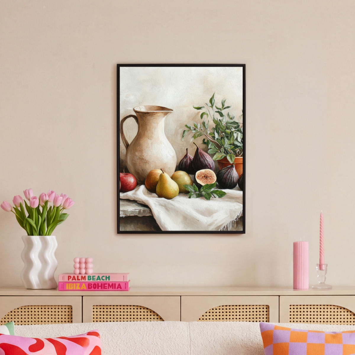 LEINWAND Bilder mit Rahmen - Obst - Kräuter - Ländlich - 60x80 - Naturfarben, Textil (60/80cm) - MuchoWow