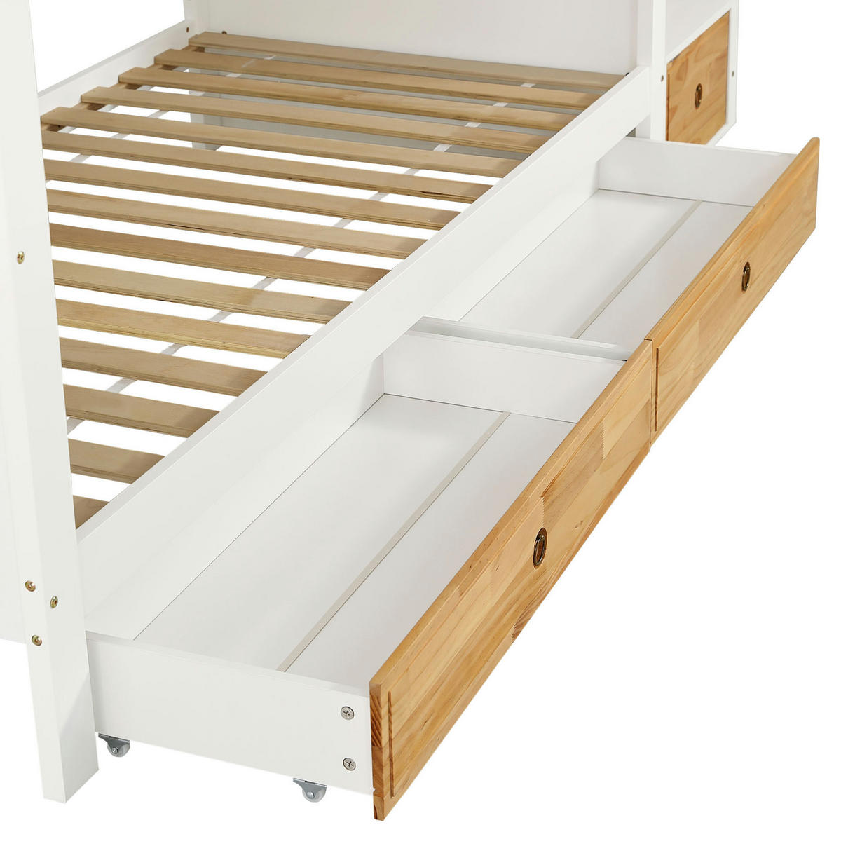 ETAGENBETT 90x200 cm in Weiß/Natur mit Stauraumtreppe, Schubladen und Tafel - Weiß, Holzwerkstoff (90/200cm) - OKMYHOME