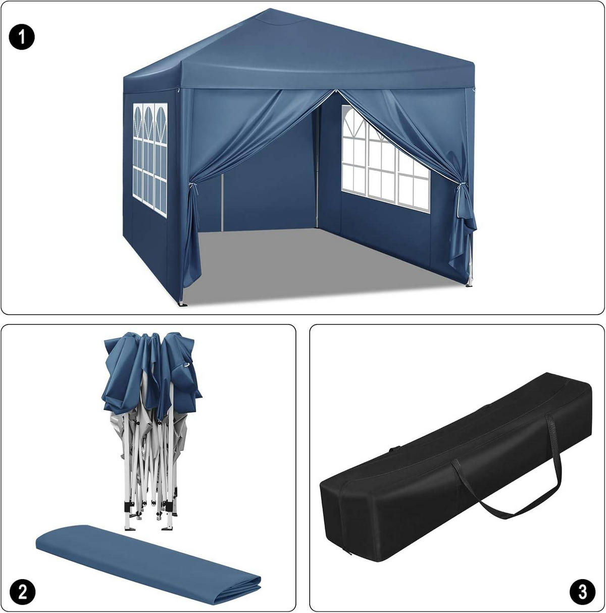 PAVILLON Pop-Up wasserdichter Faltpavillon, aus Oxford Metallrahmen 3 x 3 m - Blau, Metall (300/300/260cm) - Woltu