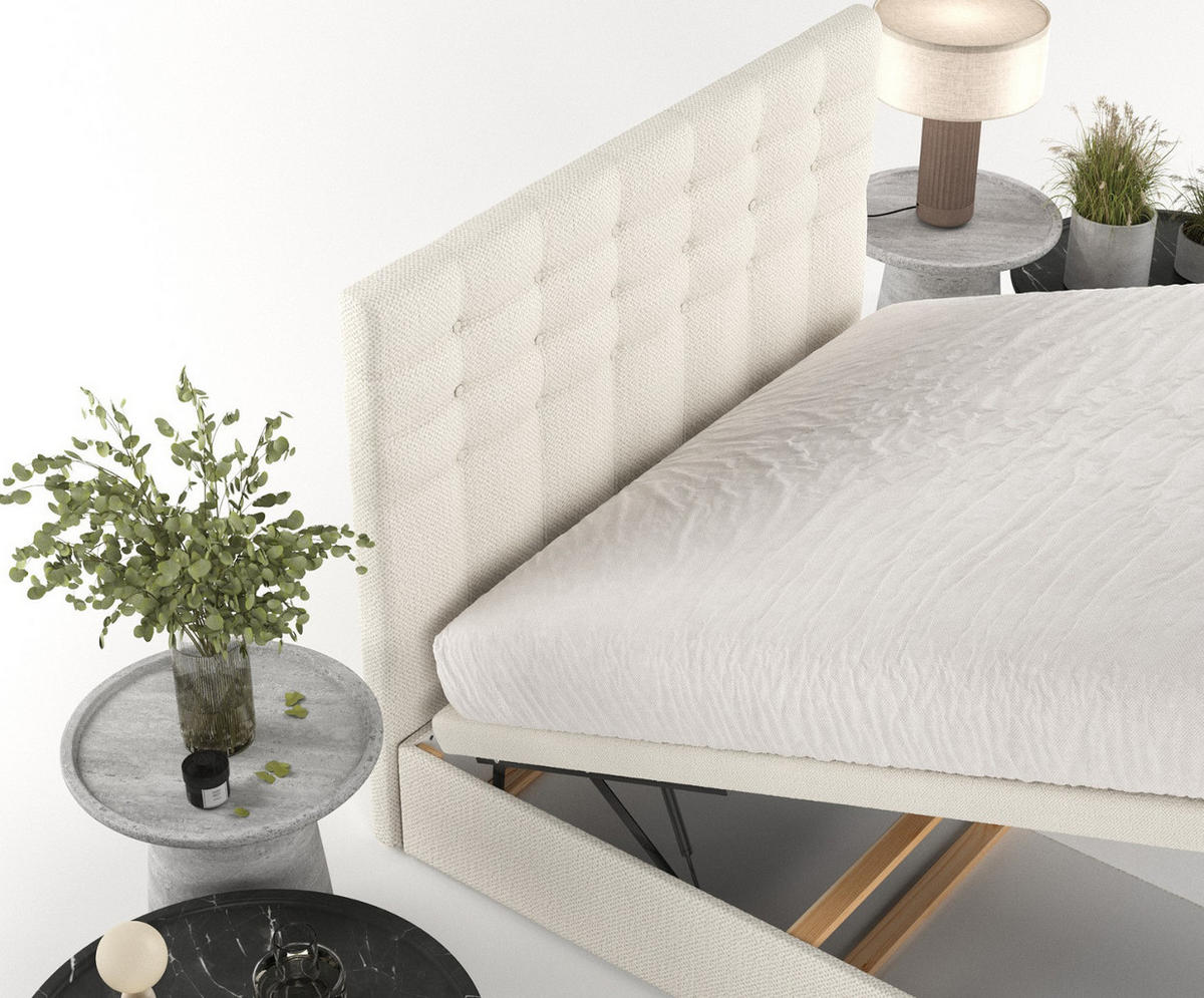 POLSTERBETT Callo mit Stauraum 140/200 cm Hellbeige im Alta Stoff - Sandfarben/Schwarz, Holz/Holzwerkstoff (140/200cm) - AltaBeds