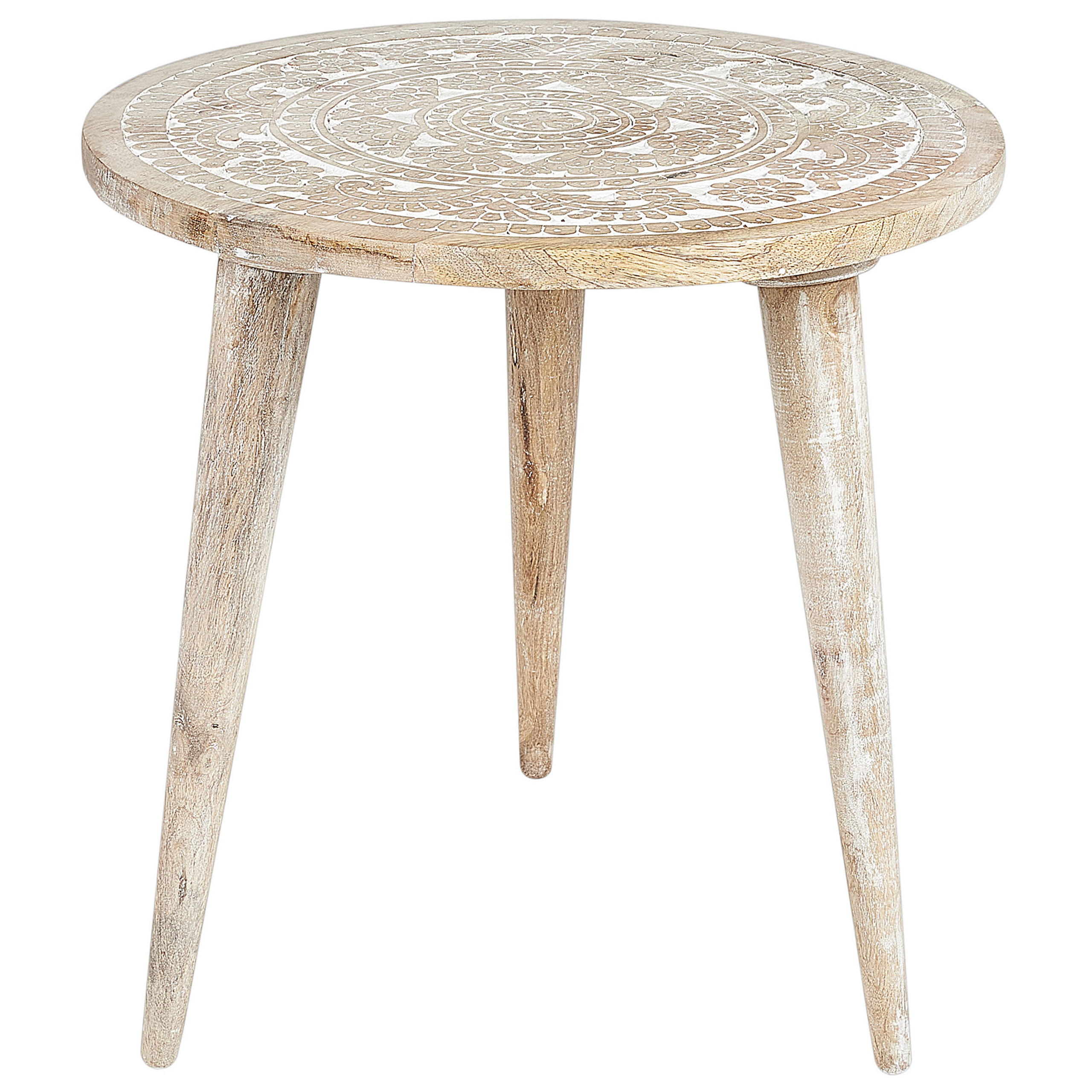 BEISTELLTISCH 2er-Set Rund Holz, Weiß Uday - Hellbraun, Holz (35/35cm) - Beliani