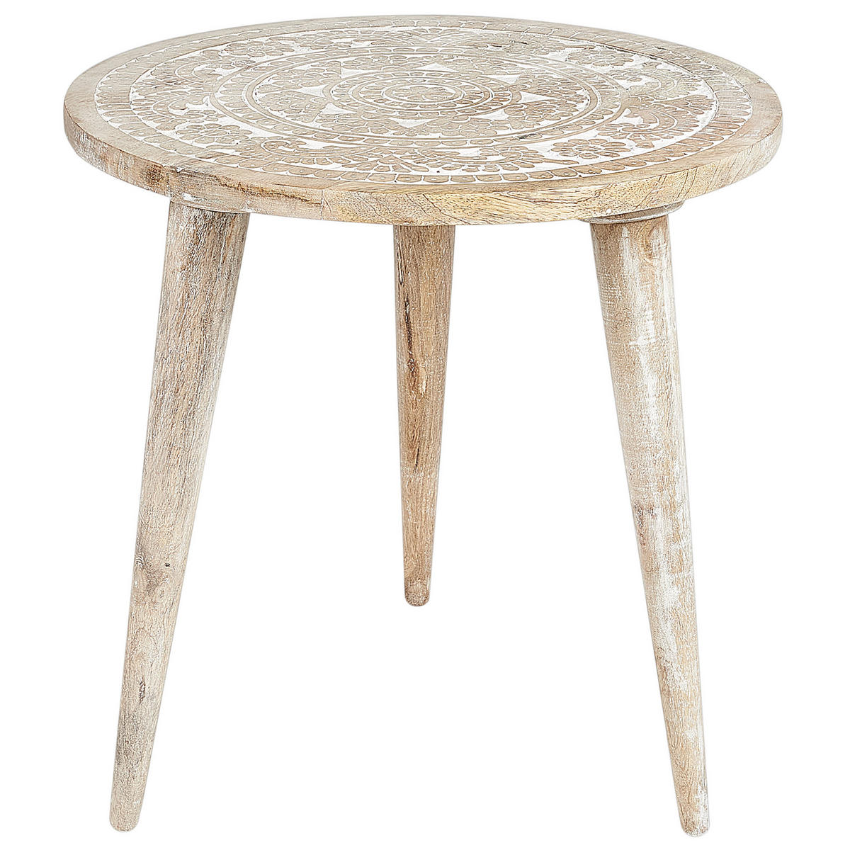 BEISTELLTISCH 2er-Set Rund Holz, Weiß Uday - Hellbraun, Holz (35/35cm) - Beliani