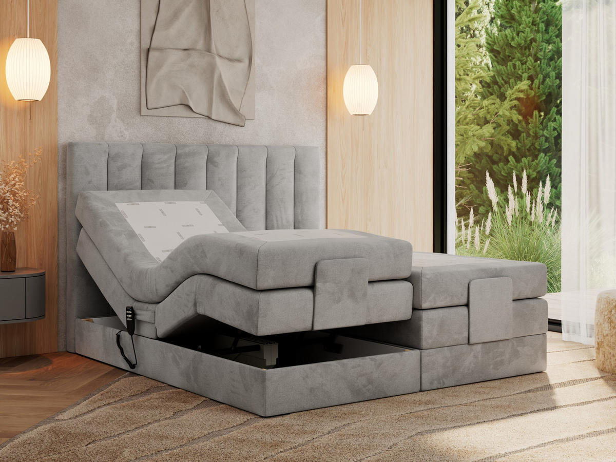 BOXBETT COMFORTO 180/200 - Hellgrau Velvet - H4 - Hellgrau, Holz/Textil (180/200cm) - MKS