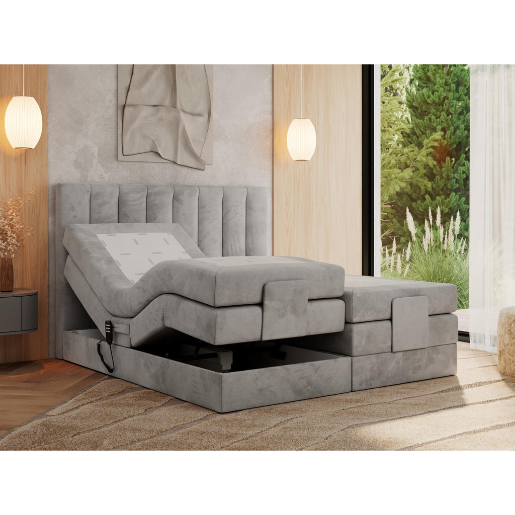 Thumbnail - MKS Boxbett, Hellgrau, Textil, 2-Sitzer, H4, 7-Zonen, Rechteckig, 160x200 cm, Schlafzimmer, Betten, Boxspringbetten