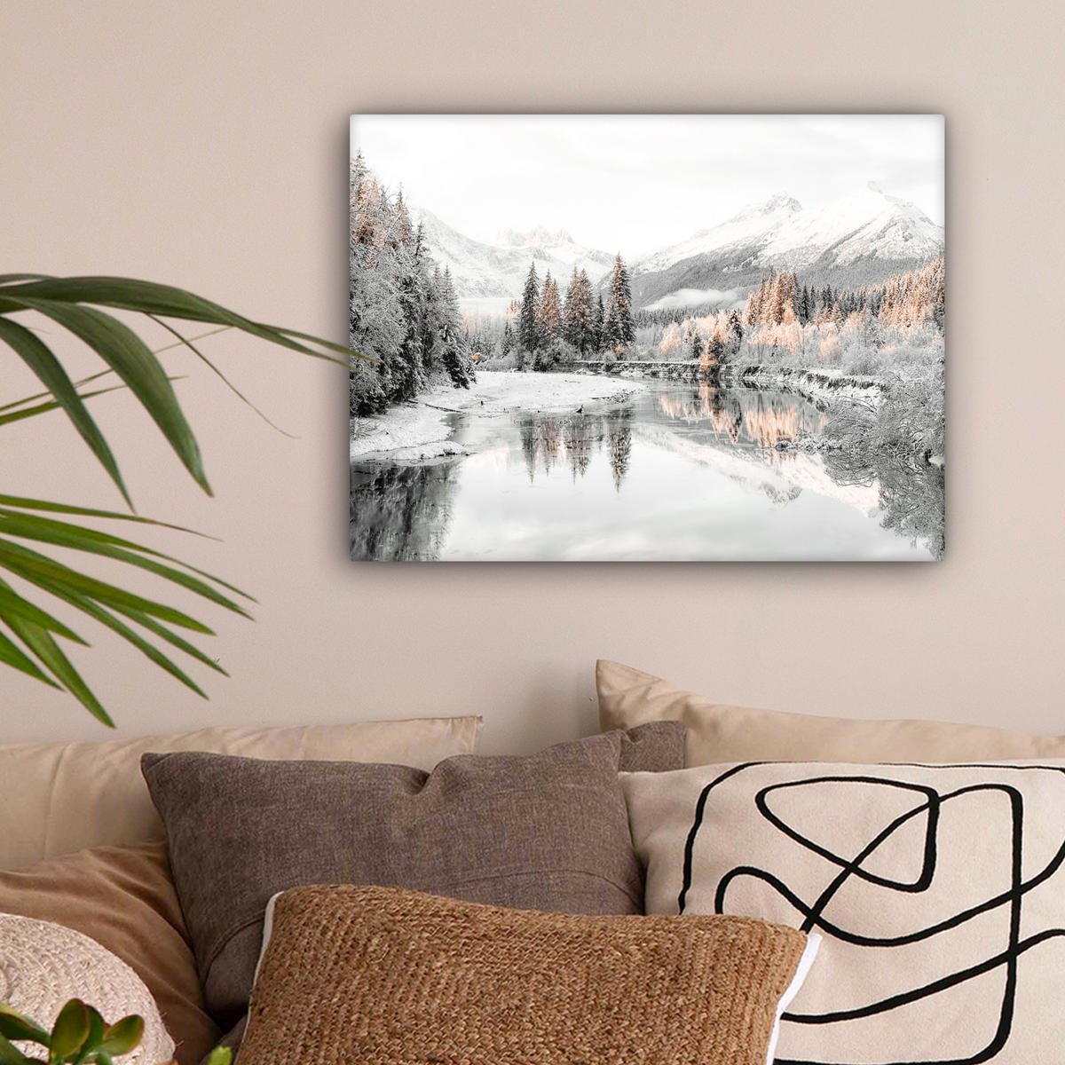 LEINWANDBILD Natur - Winter - Bäume - Berge - Schnee 40x30 cm - Weiß Hochglanz, Textil (40/30cm) - MuchoWow