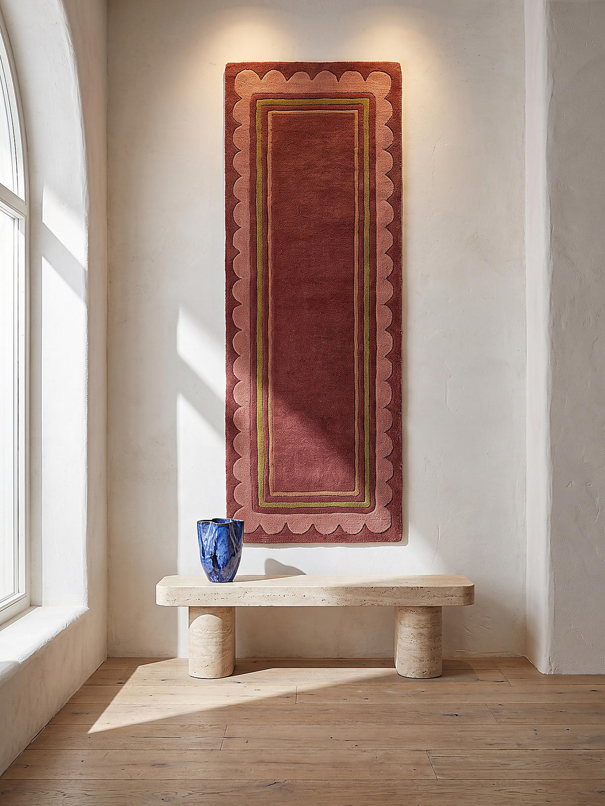 TEPPICHLÄUFER handgetuftet WENSUM, Scallop-Bordüre, Beerenrot, 80 x 230 cm - Rot, Textil (80/230cm) - KADIMA DESIGN