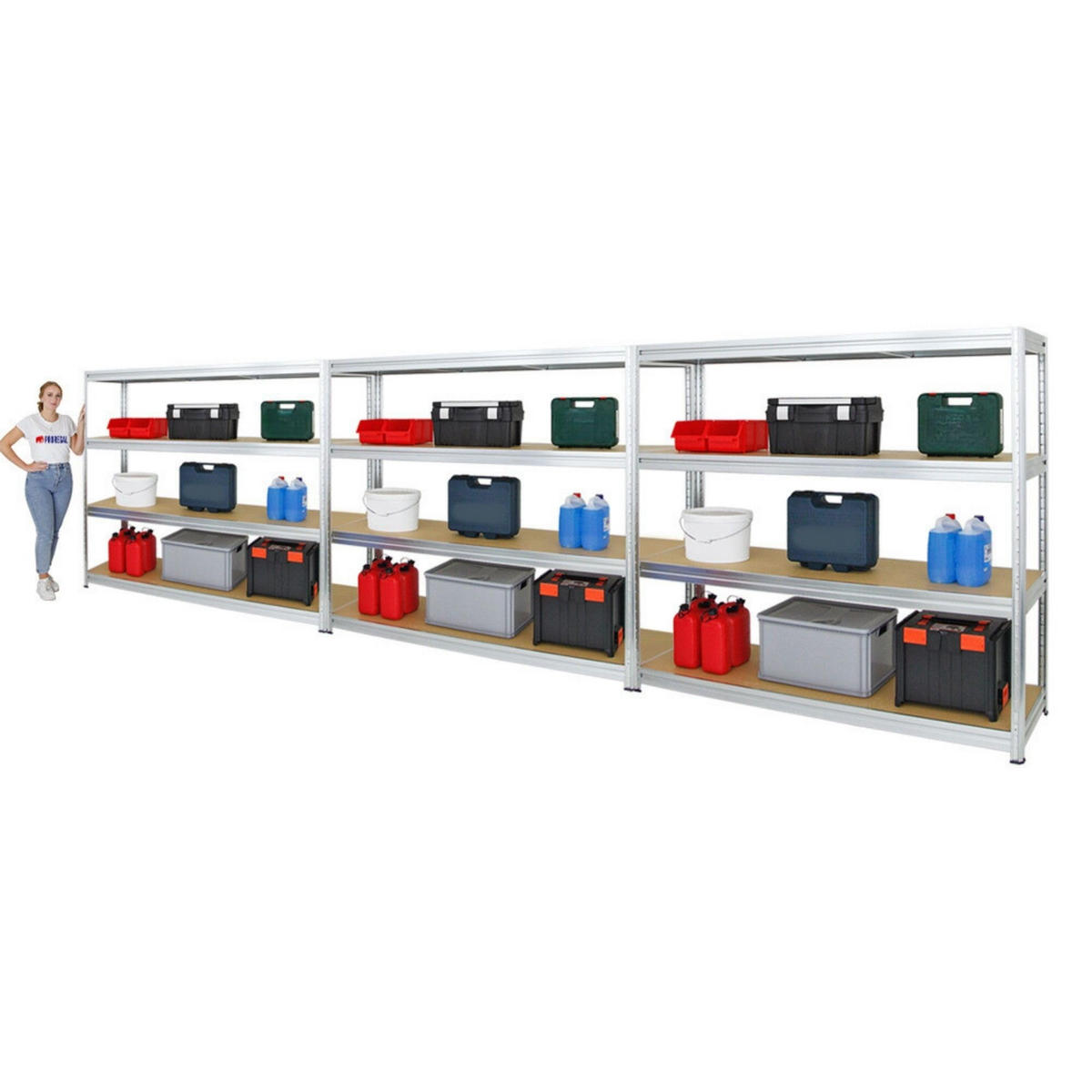 SCHWERLASTREGAL Dino 3er-Set mit 3x 180x200x60 cm Fachlast 500 kg Verzinkt - Silberfarben, Metall (600/180/60cm) - PROREGAL