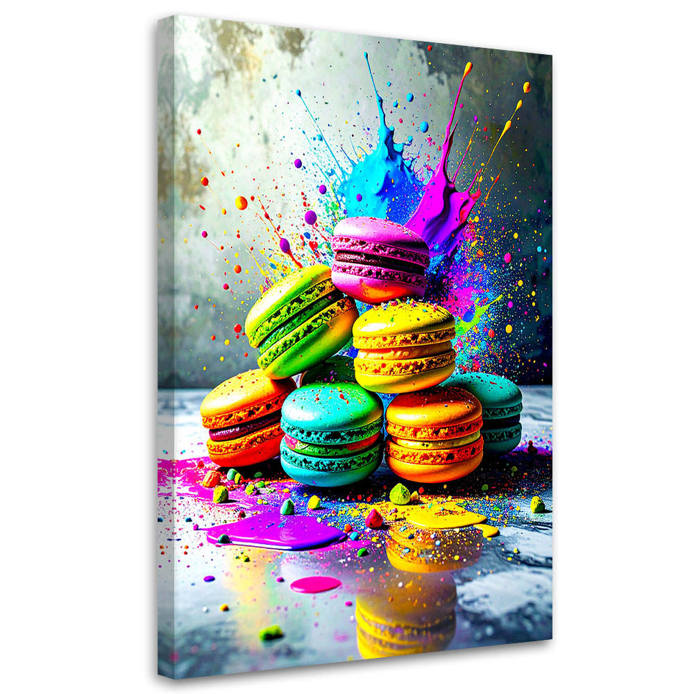 LEINWANDBILD Bunte Macarons Kekse 70x100cm - Multicolor, Textil (70/100cm) - Feeby