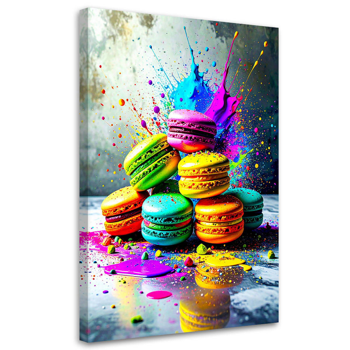 LEINWANDBILD Bunte Macarons Kekse 60x90cm - Multicolor, Textil (60/90cm) - Feeby