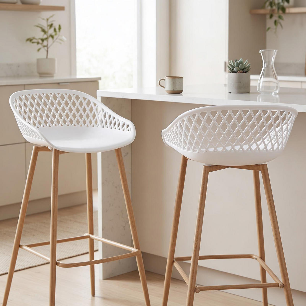 BARHOCKER IREK 2ER-SET - Weiß, Textil (47/99/49cm) - IDIMEX