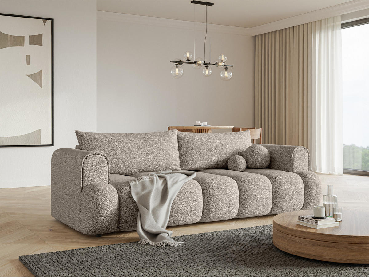 SCHLAFSOFA Dandelino Hellbeige Boucle - Beige/Schwarz, Kunststoff/Textil (250/90/112cm) - Selsey