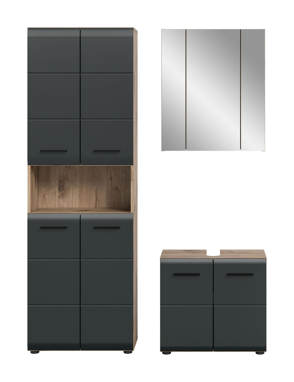BADEZIMMER Alba 3-tlg. (B/H/T: ca. 135/185/30 cm) in Nox Oak /schwarz matt - Eichefarben, Holz (135/185/30cm)