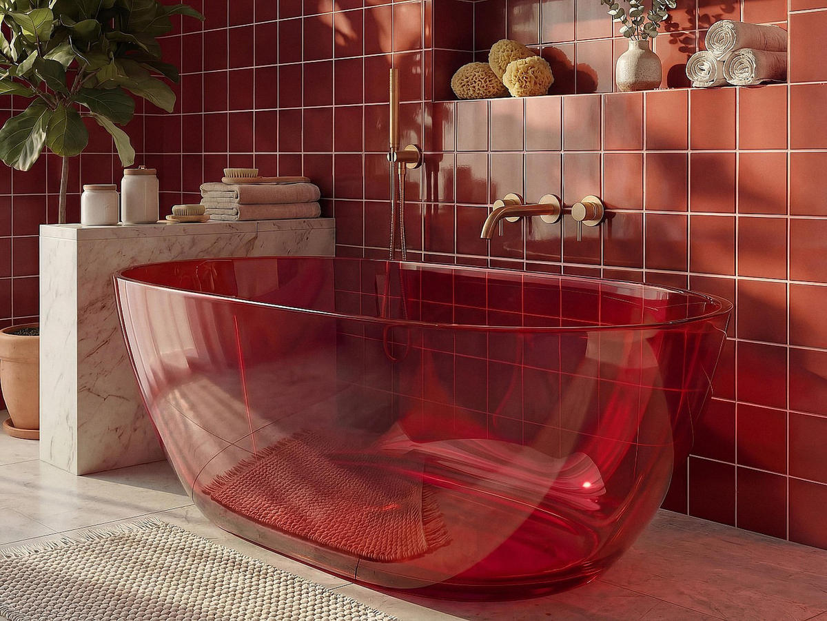 FREISTEHENDE Badewanne - 1 Person - harz - rot Spavo - Rot, Kunststoff (160/56/72cm) - Vente-Unique