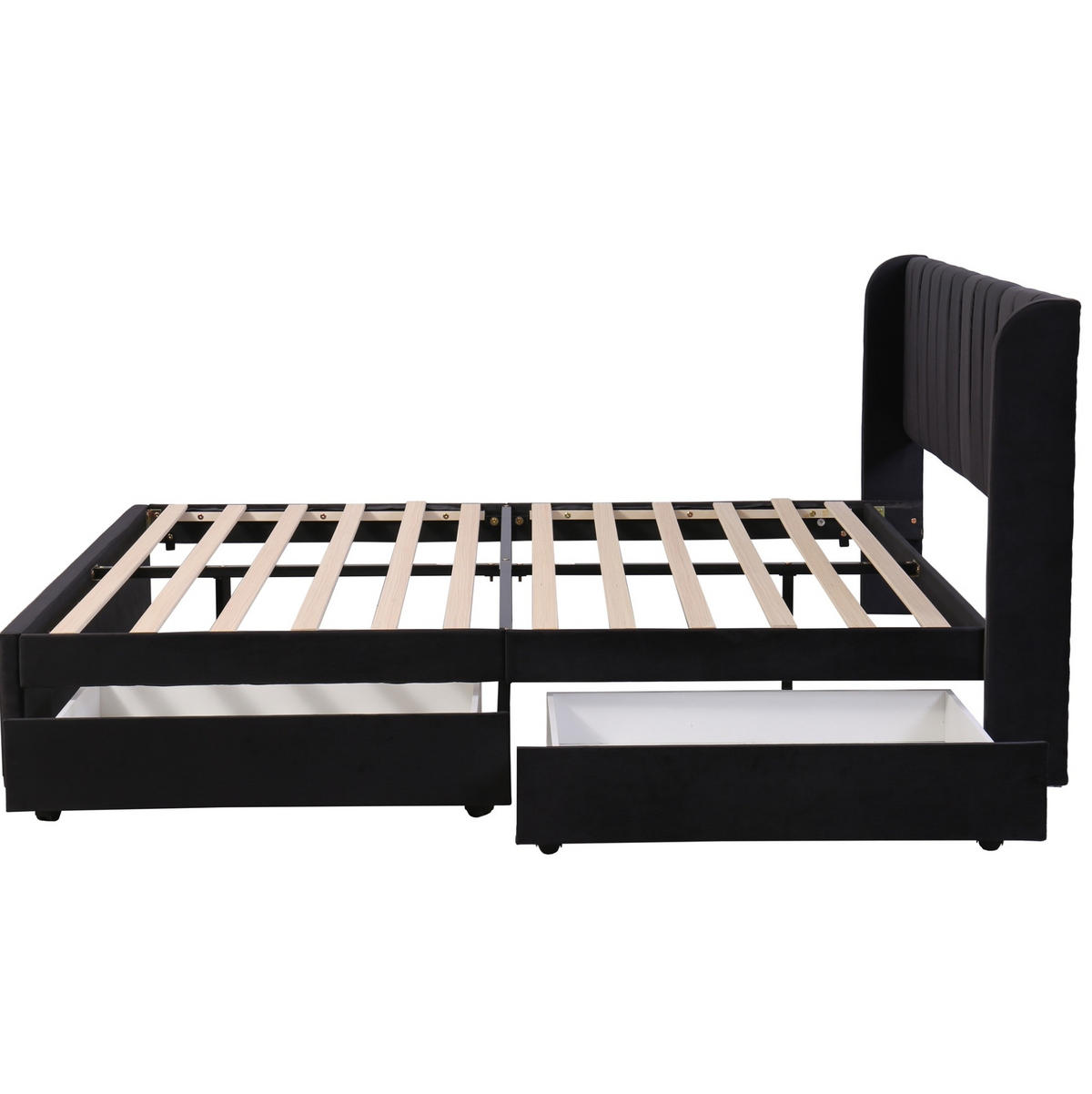 BETT mit 2 Schubladen 180x200 cm Samt Black - Schwarz, Holz (180/200cm) - Meubliv