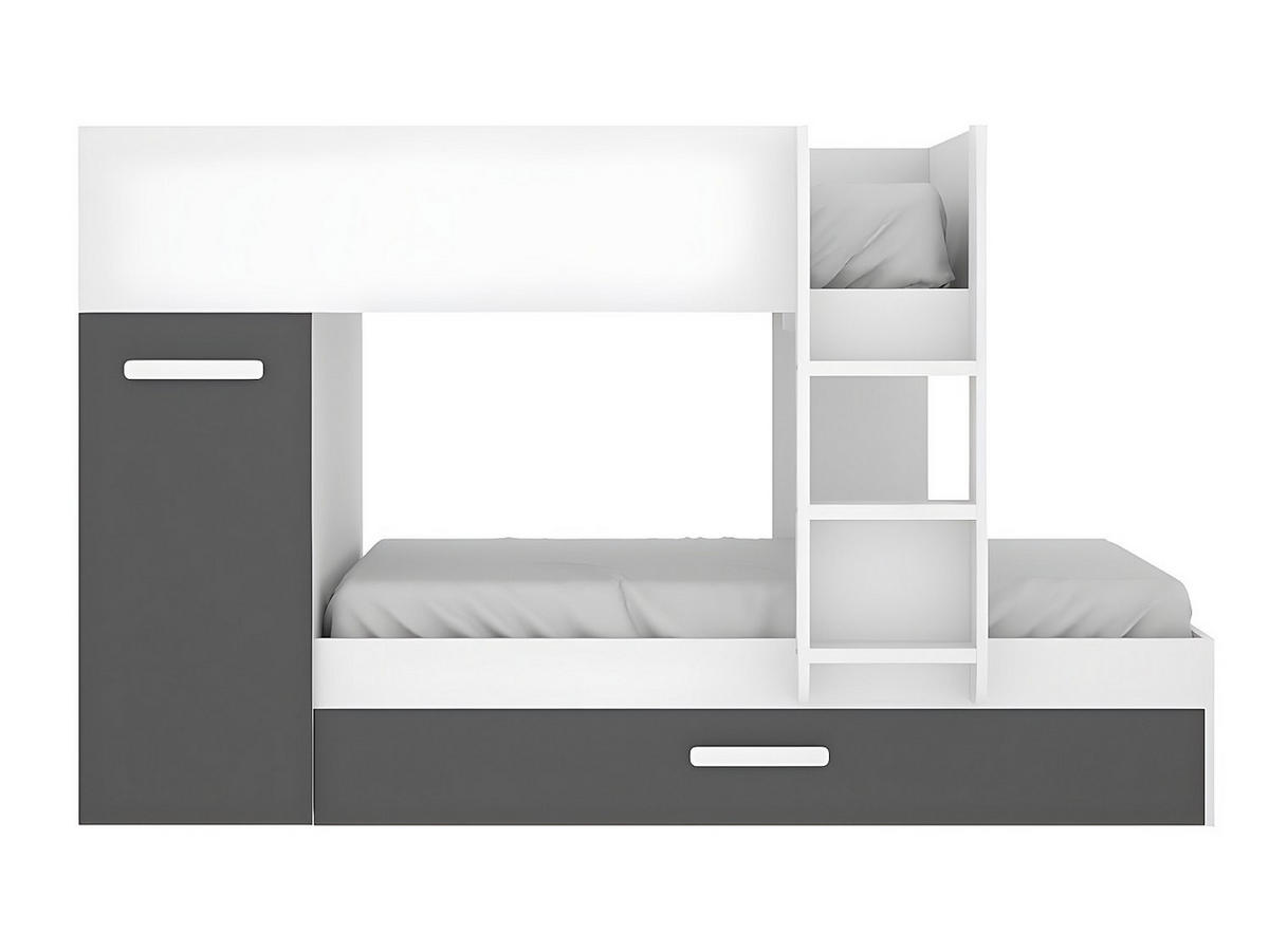 ETAGENBETT Ausziehbett mit Stauraum + Matratzen - 3x 90 x 190 cm - Weiß & Anthrazit - ANTHONY - Anthrazit/Weiß, Holz (97/243cm) - Vente-Unique