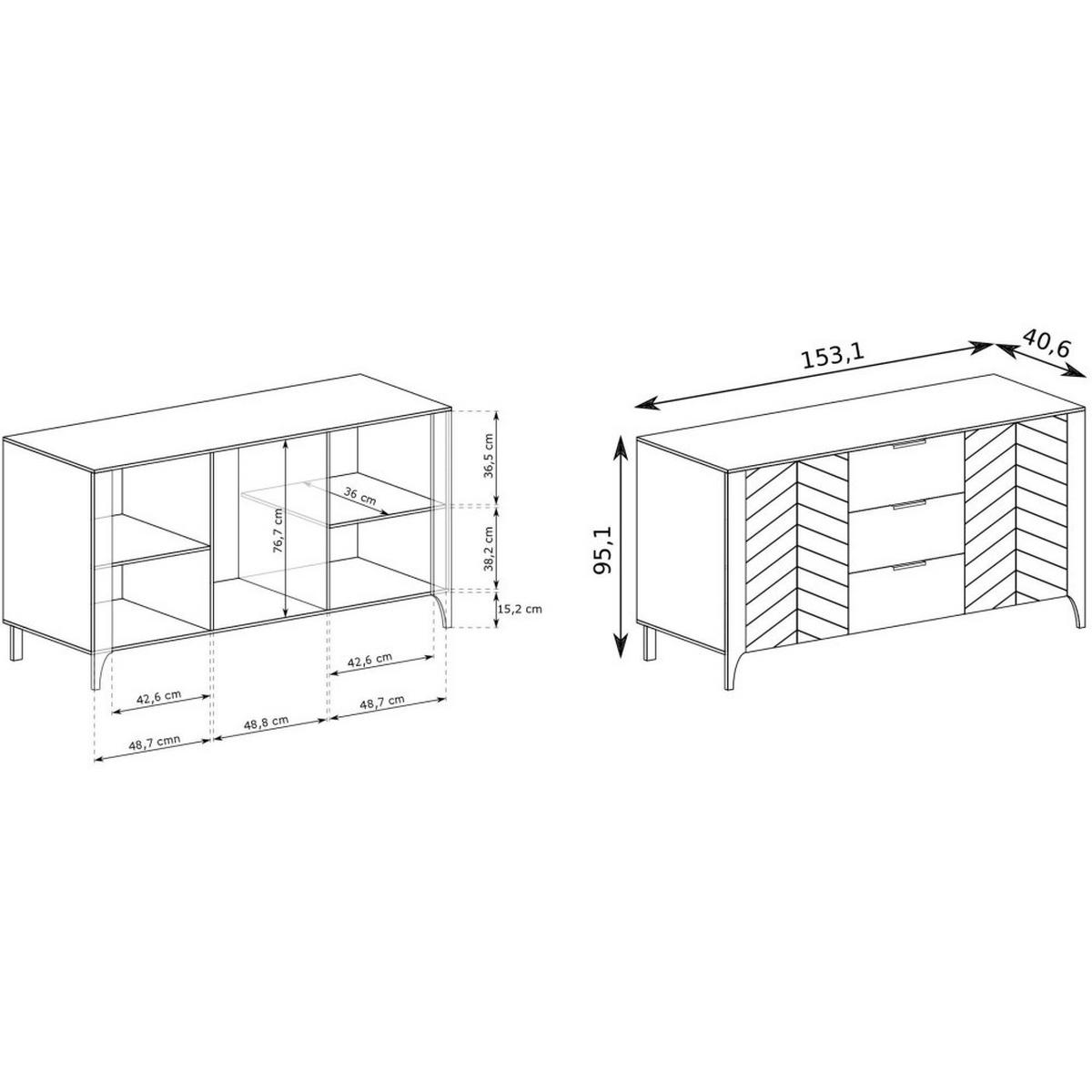 SIDEBOARD Lume mit 3 Schubladen und 2 Türen, kaschmir - Kaschmir, Holzwerkstoff/Metall (153/95/40.5cm) - Beautysofa