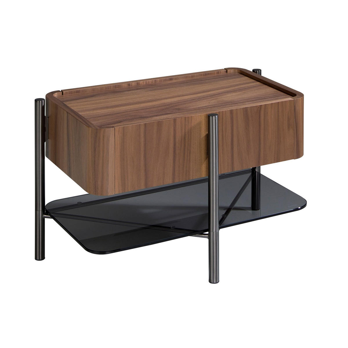 NACHTTISCH Nussbaum und dunkler Stahl - Silberfarben/Nussbaumfarben, Holz/Holzwerkstoff (65/39/39cm) - ANGEL CERDA