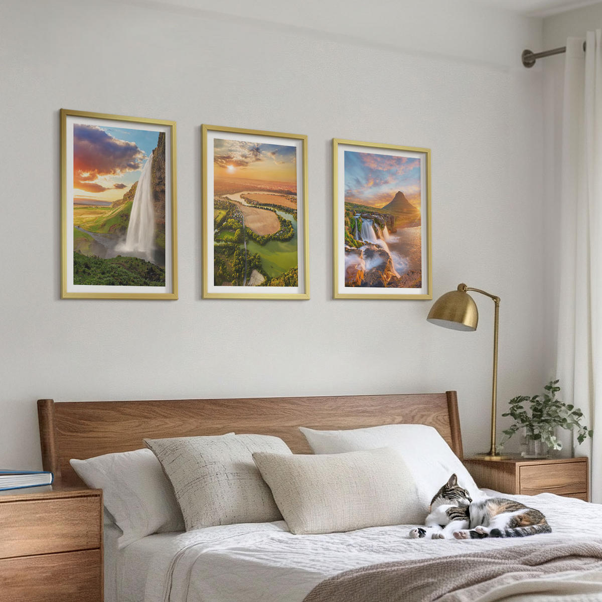 BILDER SET 3er Set - 40x60 cm Goldrahmen - Wasserfälle Landschaften im Westen - Goldfarben, Kunststoff (40/60cm) - TULUP