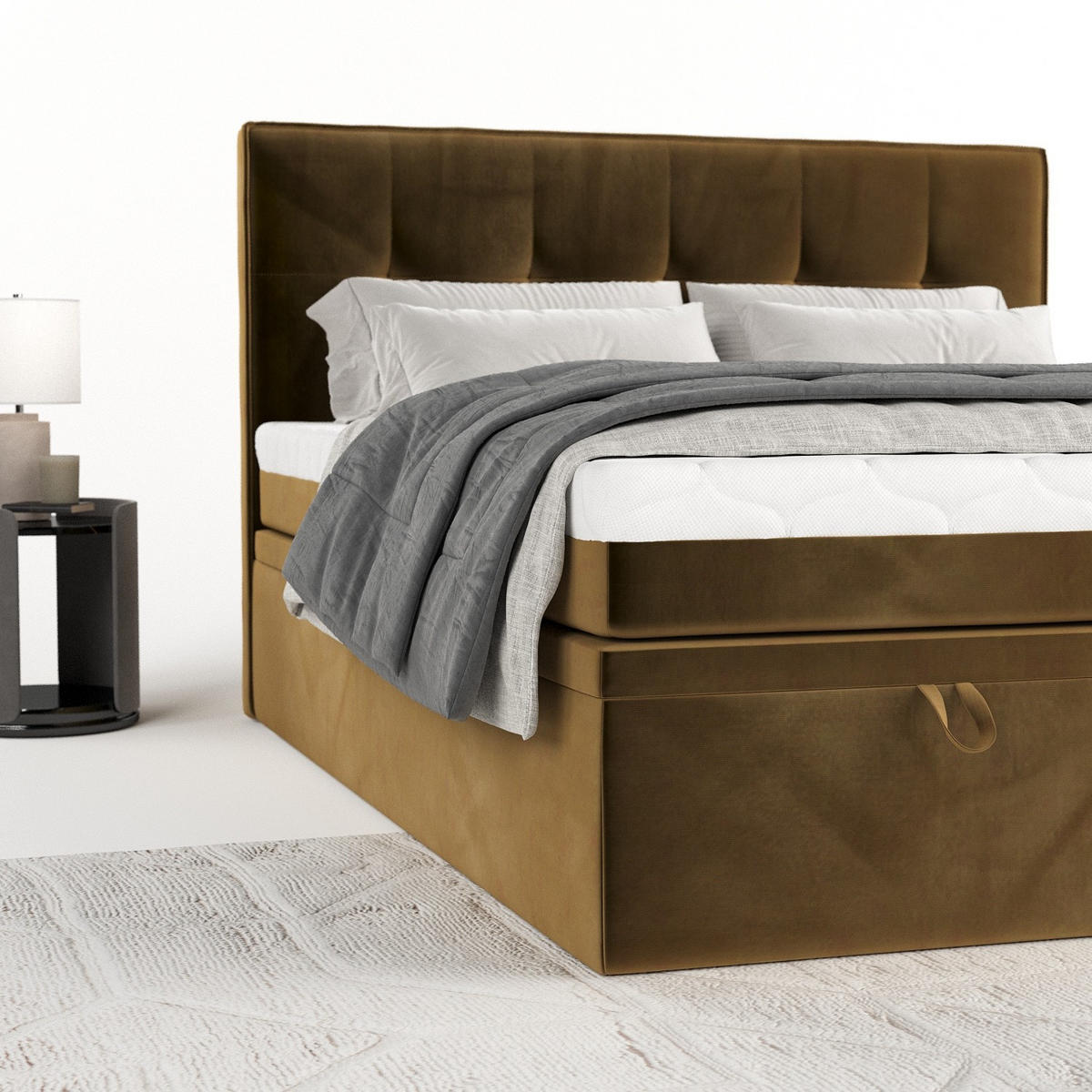 BOXBETT Arivo 160/200 cm Honiggelb im Kronos Stoff - Schwarz/Honig, Holz/Holzwerkstoff (160/200cm) - AltaBeds