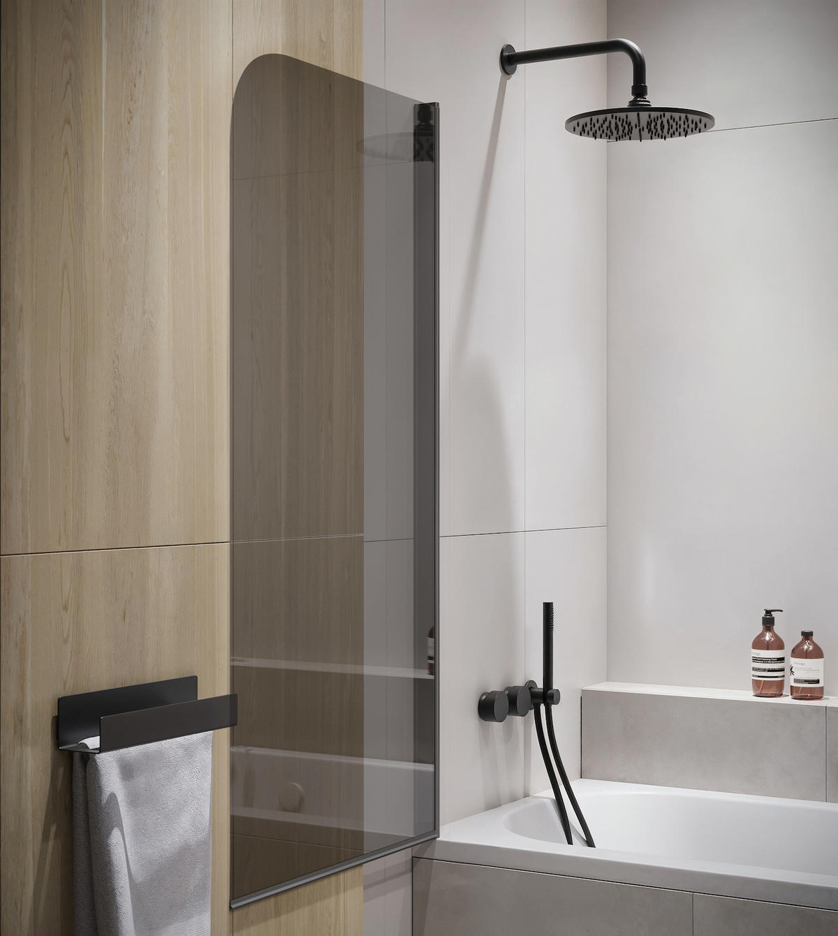 BADEWANNE Torino 1 Teil cm Schwarz mit Rauchglass - 60 x 140 cm - Schwarz, Glas (60/140cm) - Badplaats