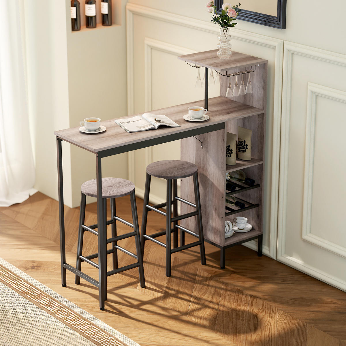 BAR-SET Grau 121.5/40.0/122.0cm - Grau, Holzwerkstoff (40/122/121.5cm)