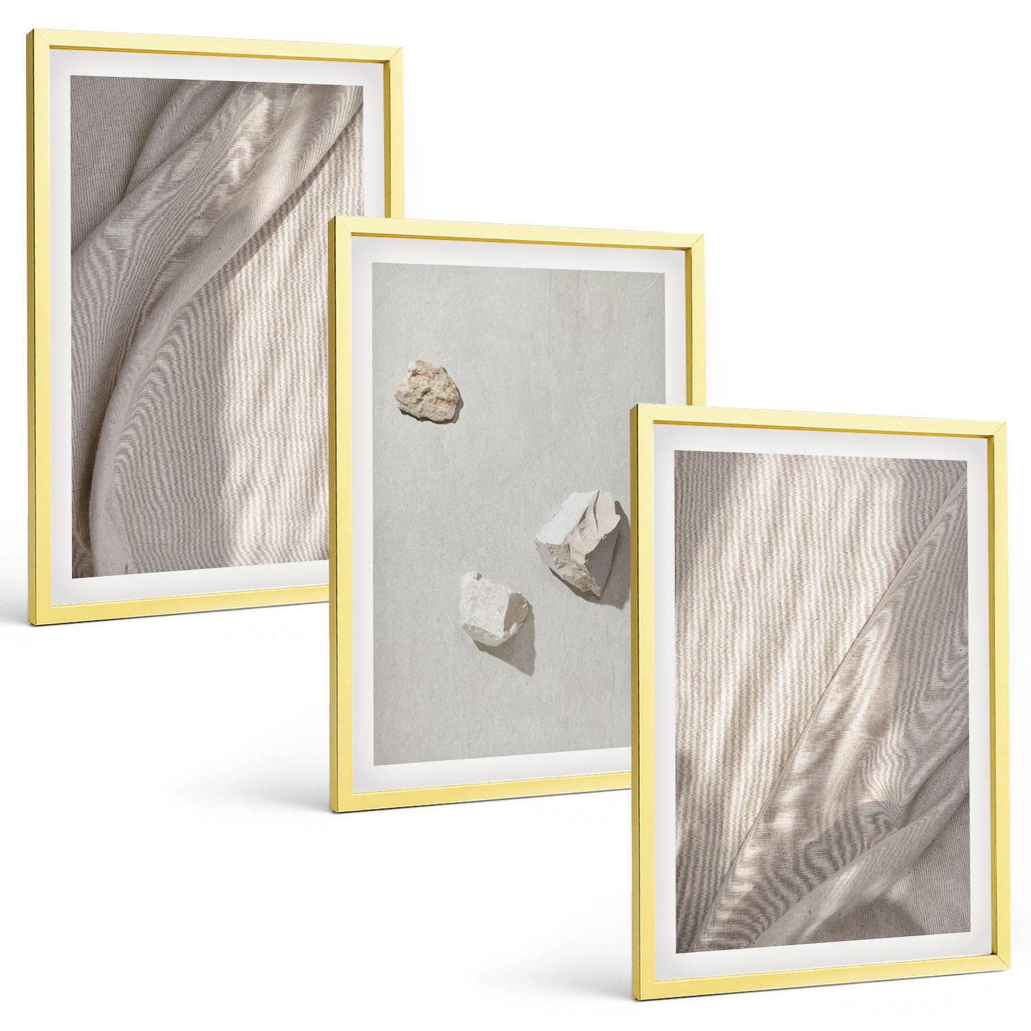 BILDER SET 3er Set - 40x60 cm Goldrahmen - Nahaufnahmen der Struktur im Boho-Stil - Goldfarben, Kunststoff (40/60cm) - TULUP