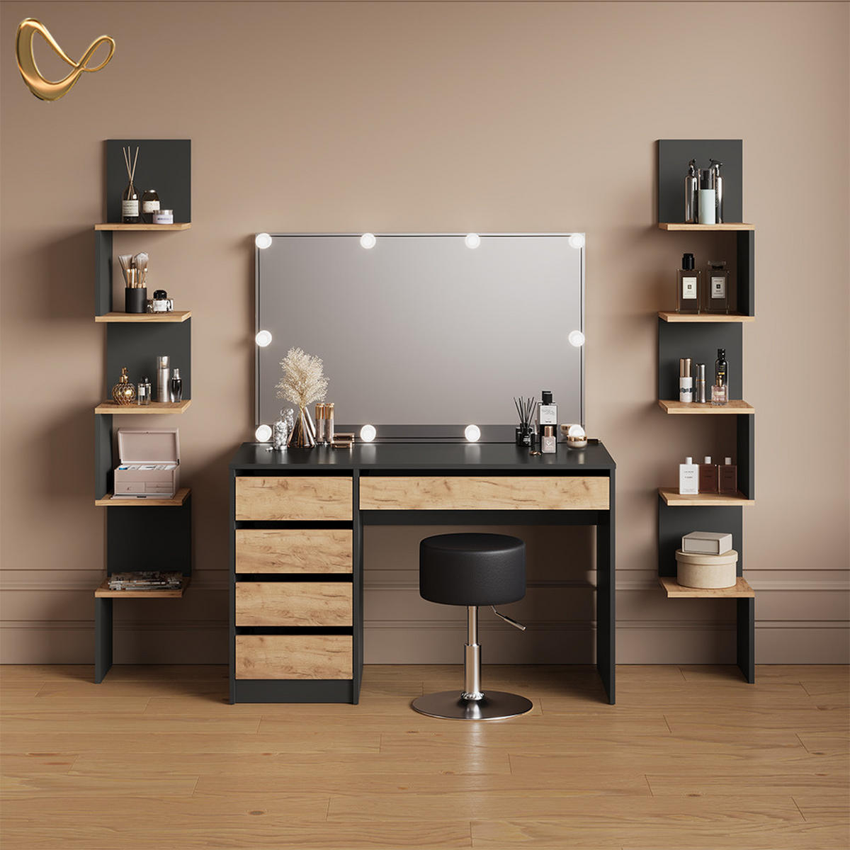 ECKREGAL Vesuvio Anthrazit 28 x 175.4 cm 2er Set - Anthrazit, Holzwerkstoff (28/175.4/28cm) - Livinity®