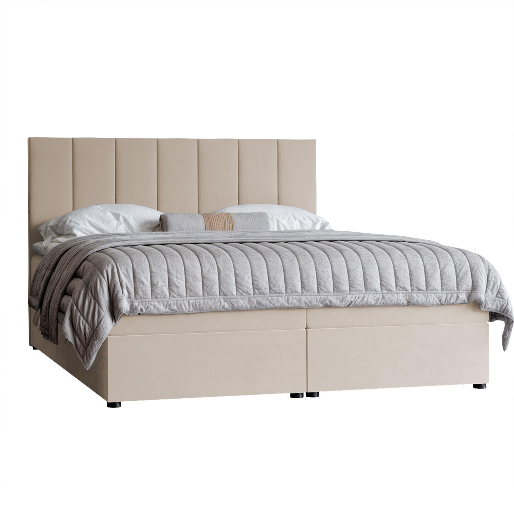 BOXBETT ZELTO 200/200 cm, mit Matratze und Topper, Hellbeige - Sandfarben, Holzwerkstoff/Textil (200/200cm) - Idohome