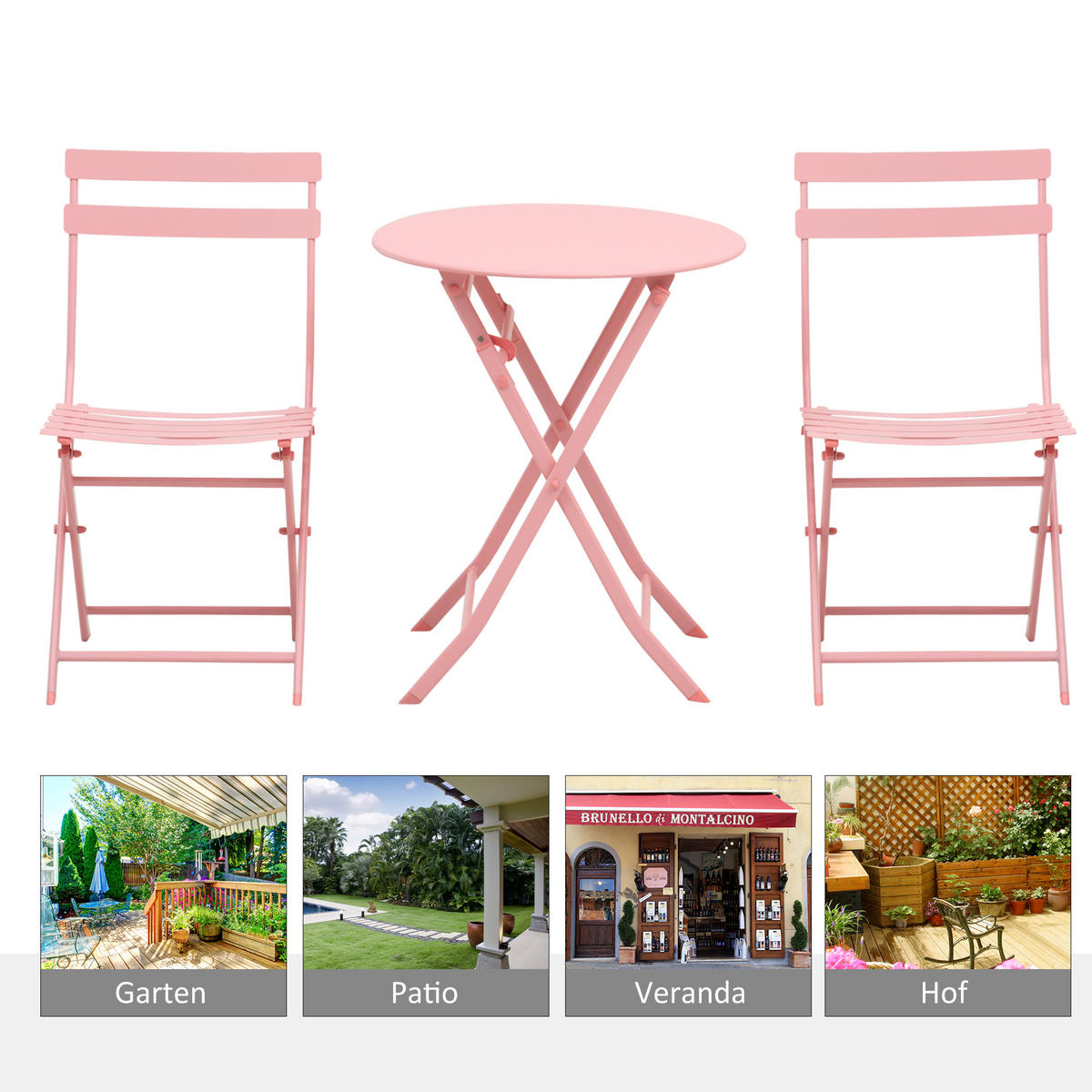 GARTENMÖBEL Set, Metall, Rosa - Rosa, Metall - Outsunny