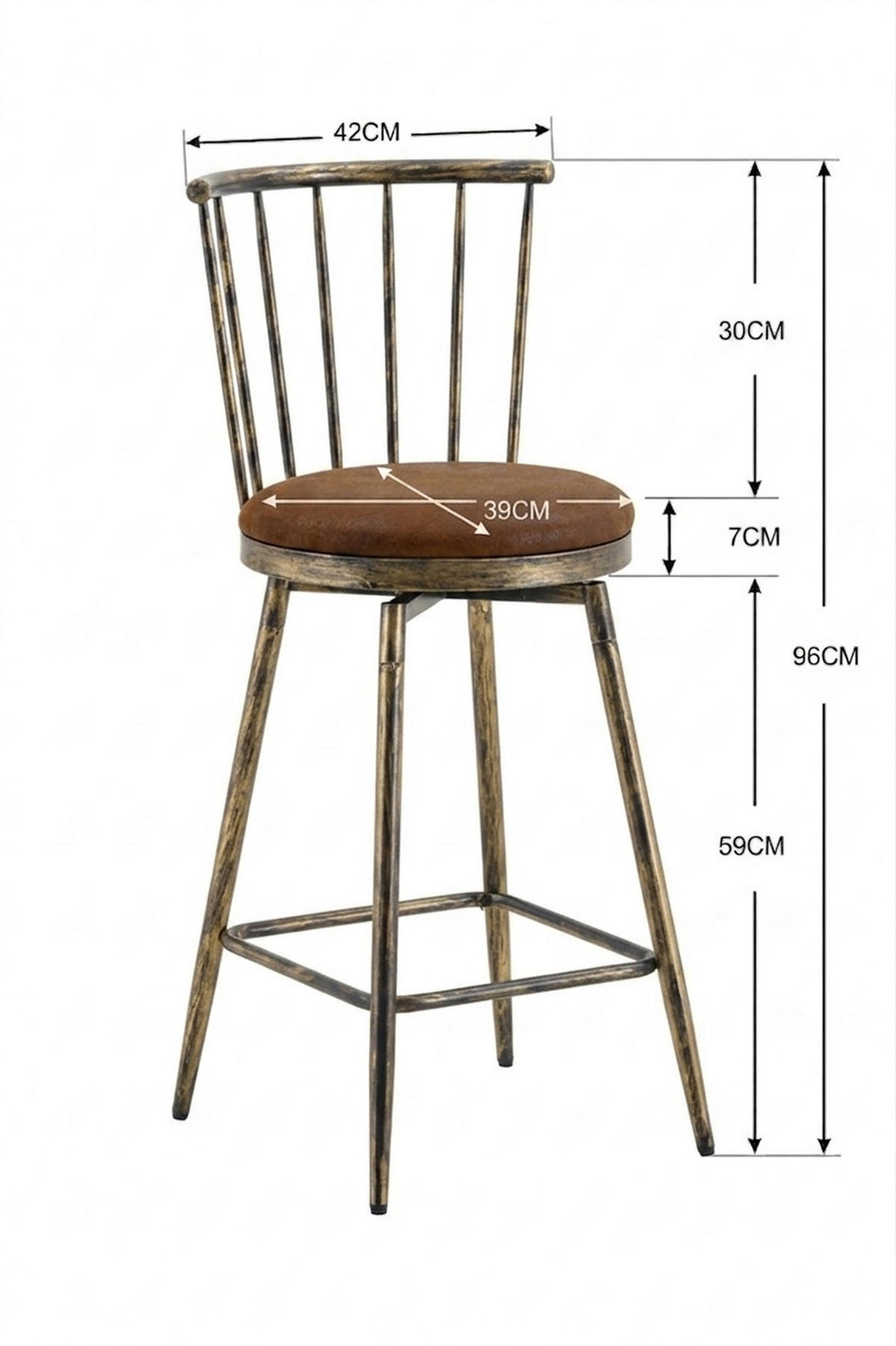 BARHOCKER 2er-Set Braun mit Rückenlehne und PU-Leder - Braun, Leder (39/96/39cm) - PANGIVO