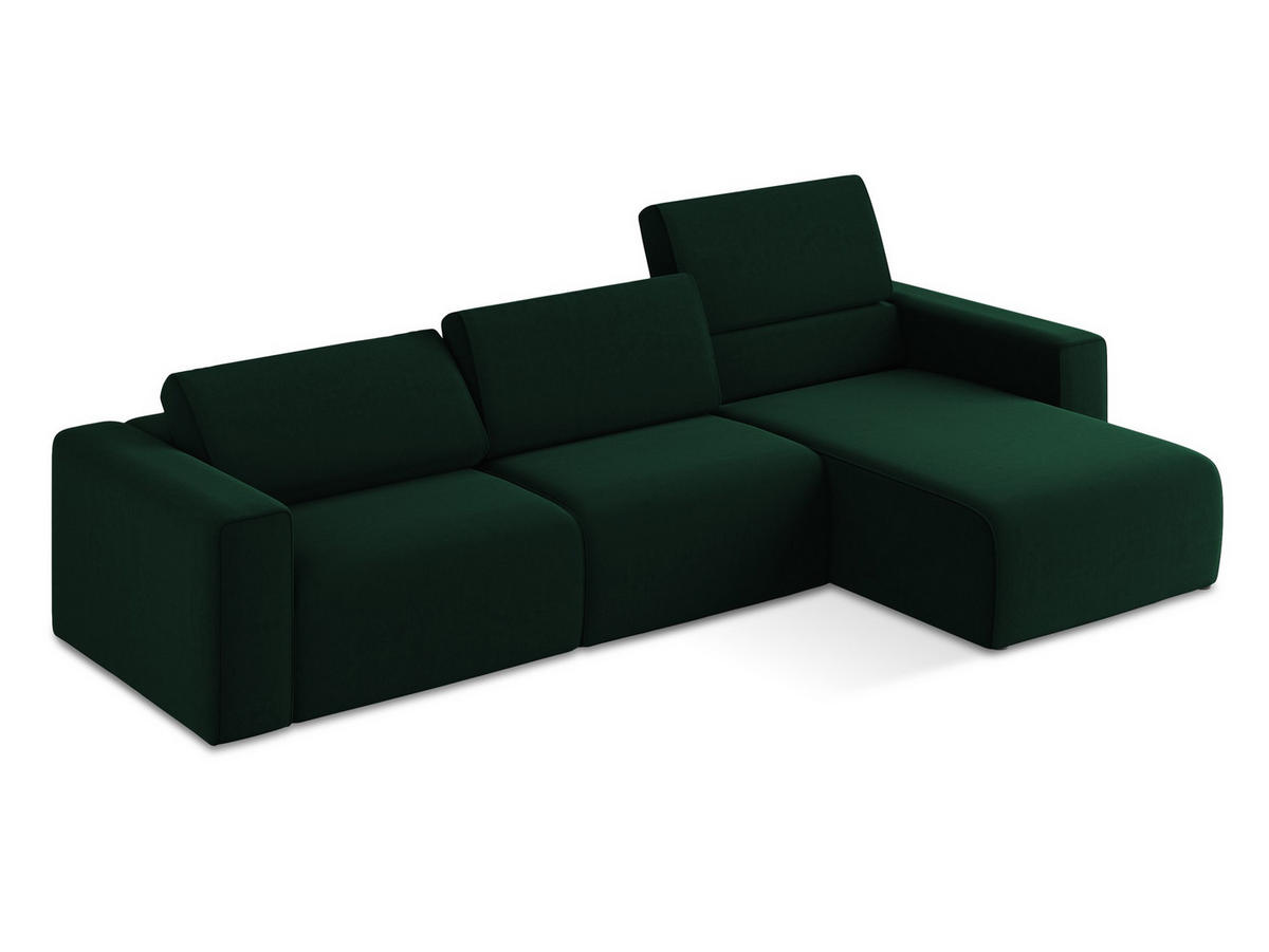ECKSOFA Rechts Samt Stoff Grün - Blau/Dunkelgrün, Kunststoff/Textil (314/167cm) - Makamii