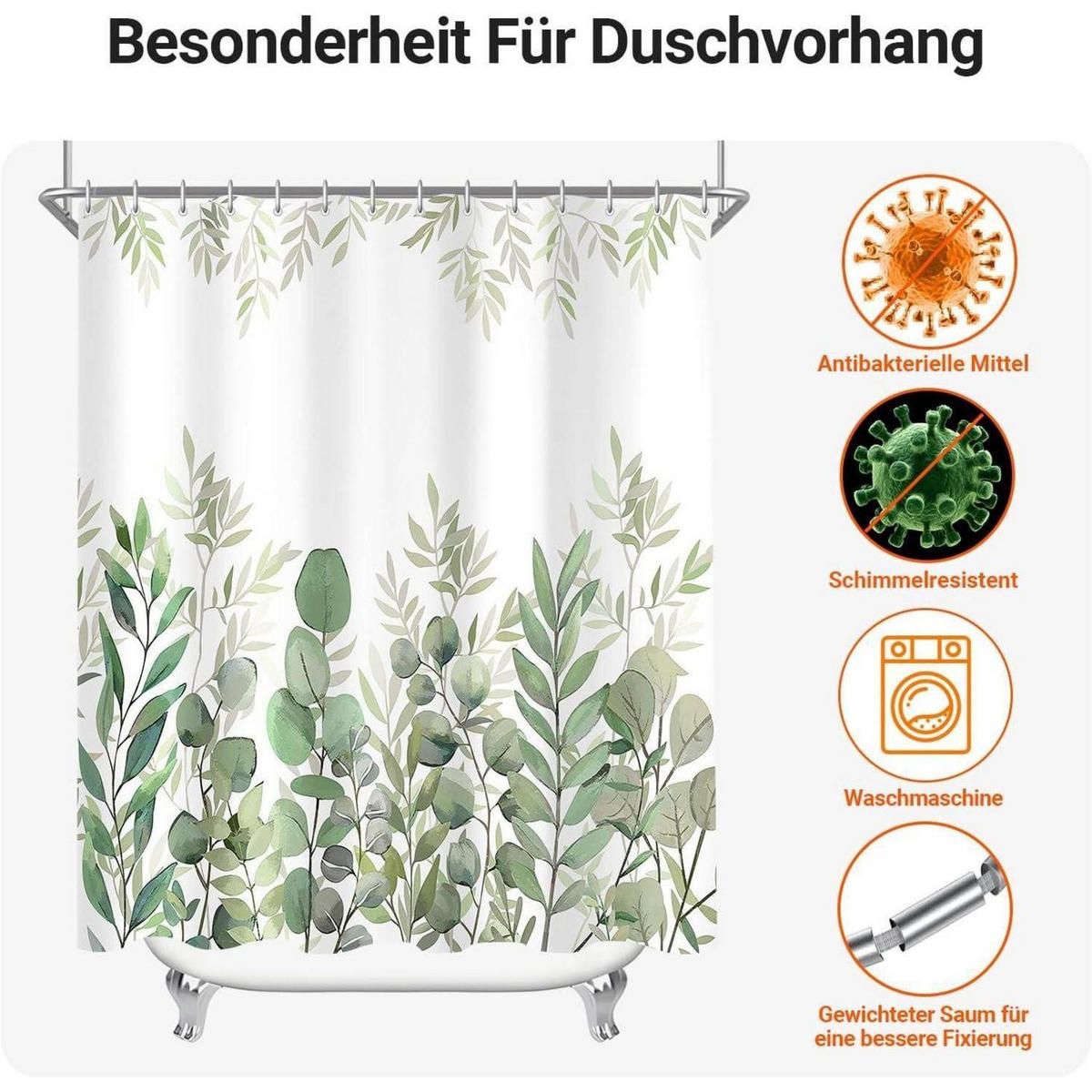 DUSCHVORHANG Blätter 120 x 200 cm Textil Grün - Grün, Textil (120/200cm)