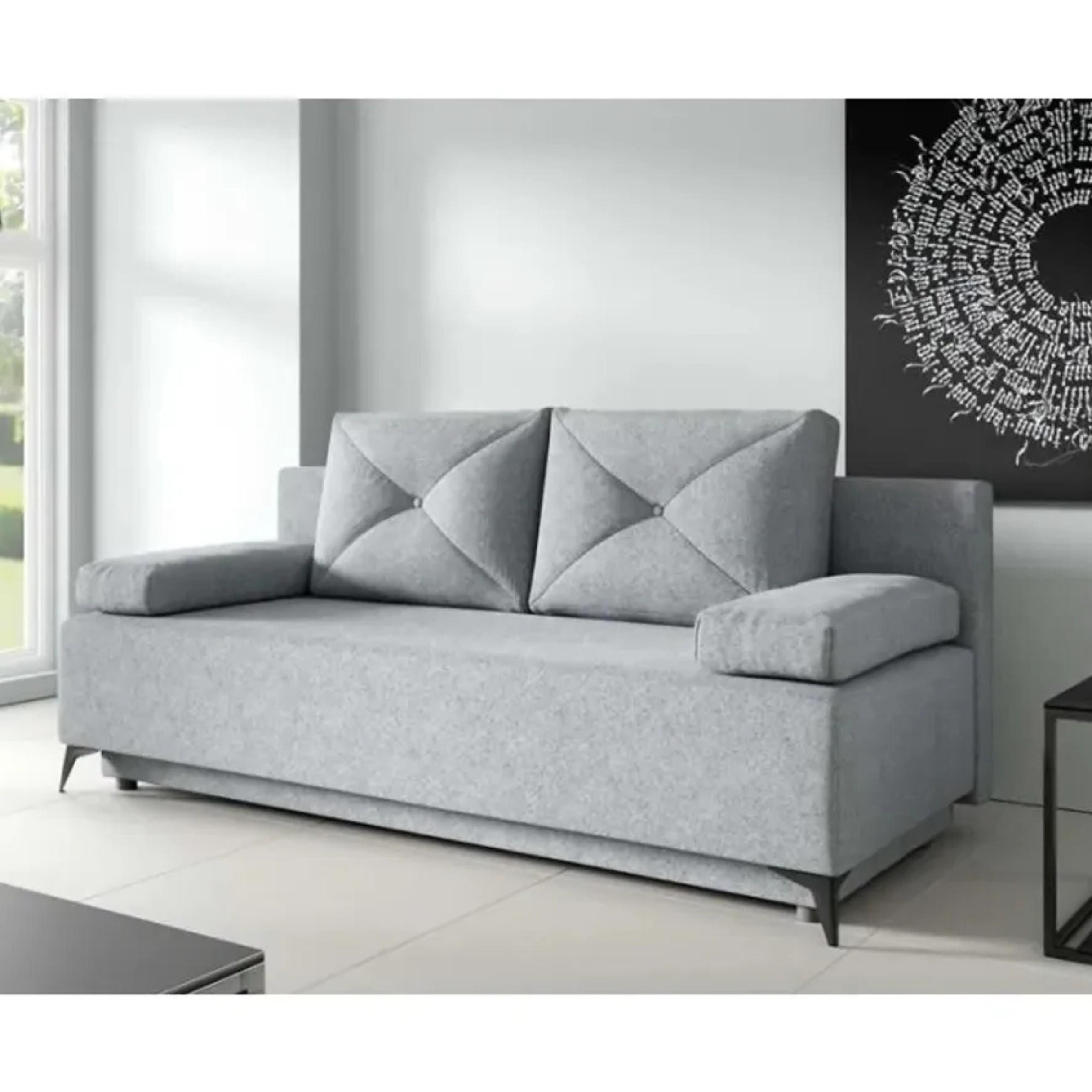 SCHLAFSOFA Zosia, Sofa mit Schlaffunktion und Bettkasten, Klappsofa, Schlafcouch aus Veloursstoff, Couch in Frabe: Grau - Grau, Textil (195/90/85cm)