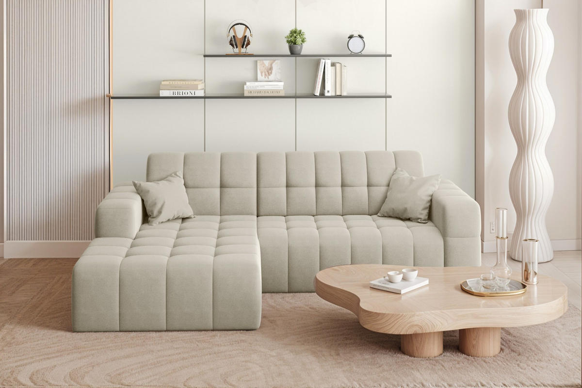ECKSOFA L-förmiges Nimes Velours Stoff Ecru Links - Ecru, Holz/Kunststoff (168/265cm) - Kaiser Möbel