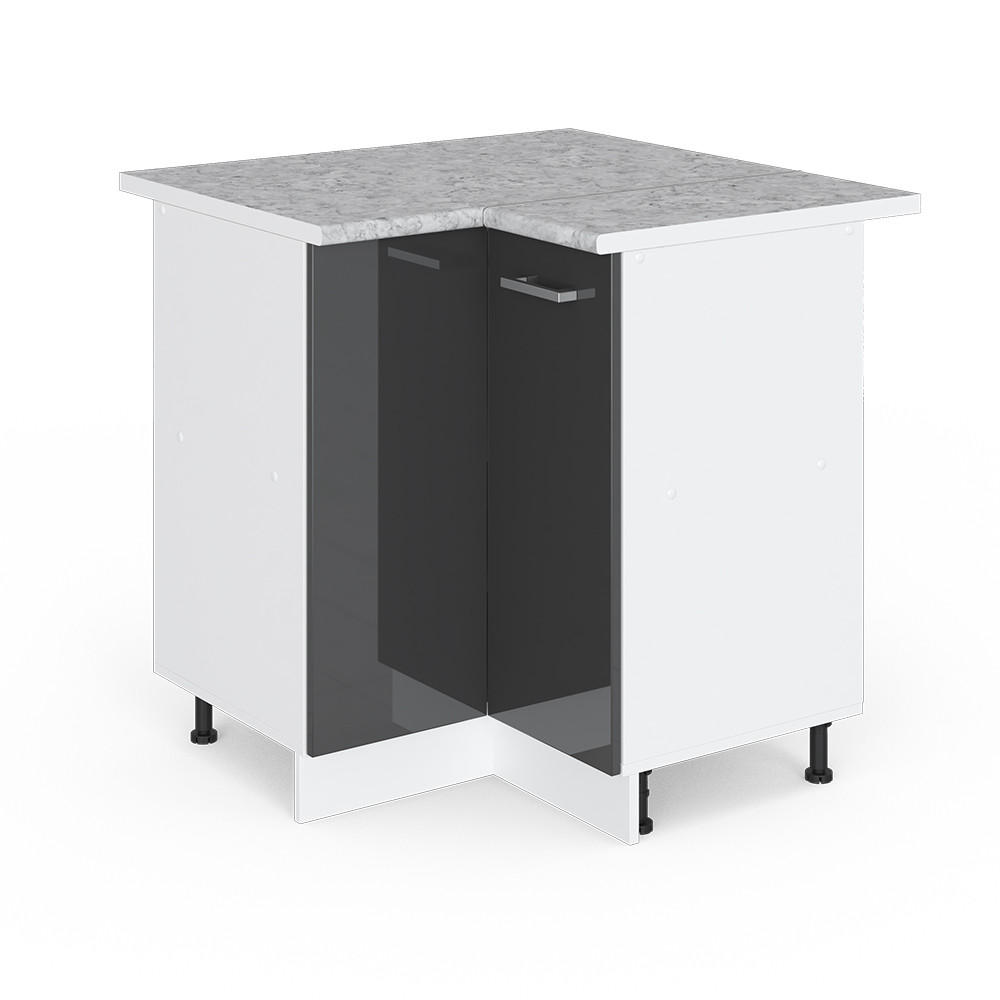 ECKUNTERSCHRANK R-Line Anthrazit Hochglanz 75.6 cm, AP Marmor - Schwarz Hochglanz/Anthrazit, Holzwerkstoff (75.6/81.6/60cm) - Vicco