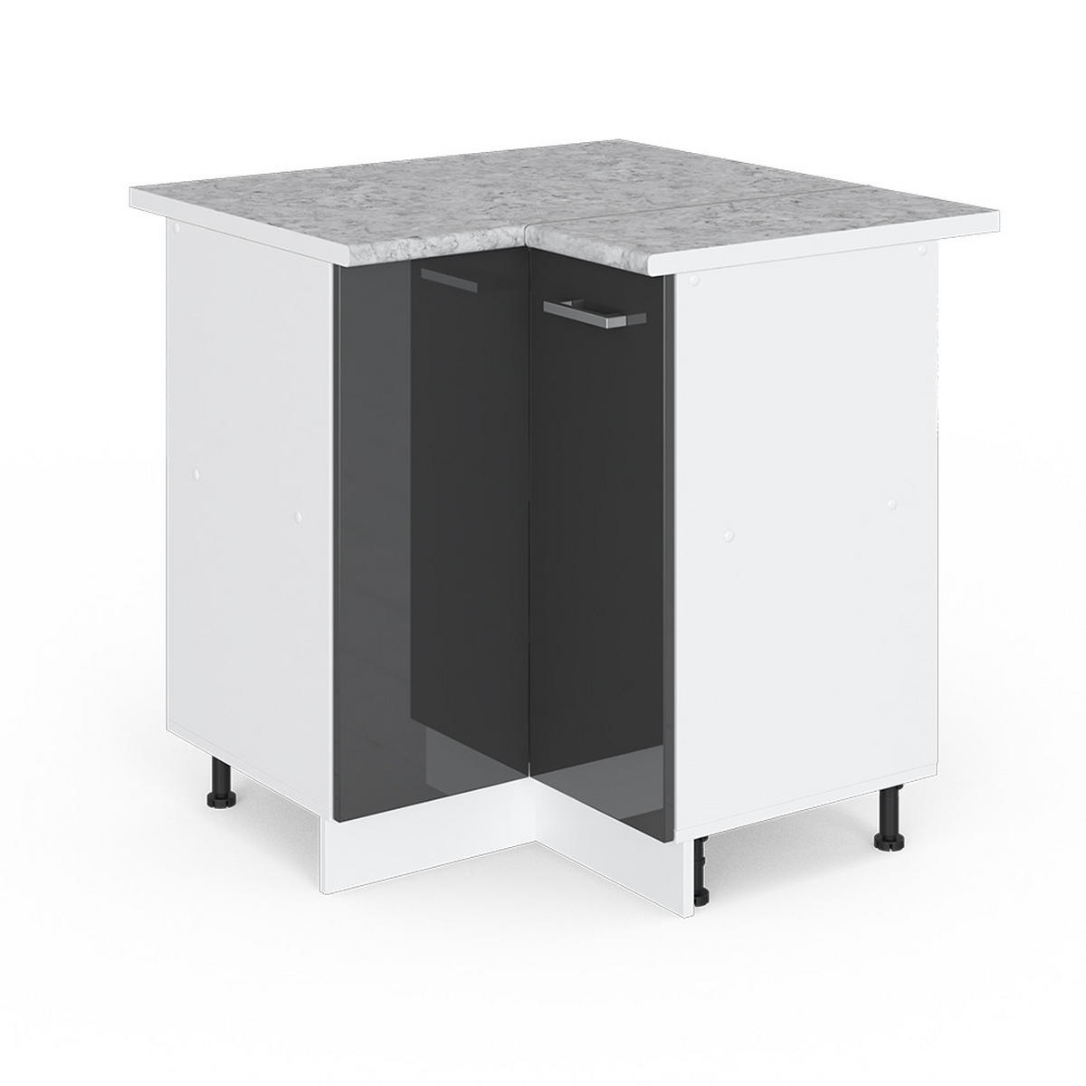 ECKUNTERSCHRANK R-Line Anthrazit Hochglanz 75.6 cm, AP Marmor - Schwarz Hochglanz/Anthrazit, Holzwerkstoff (75.6/81.6/60cm) - Vicco