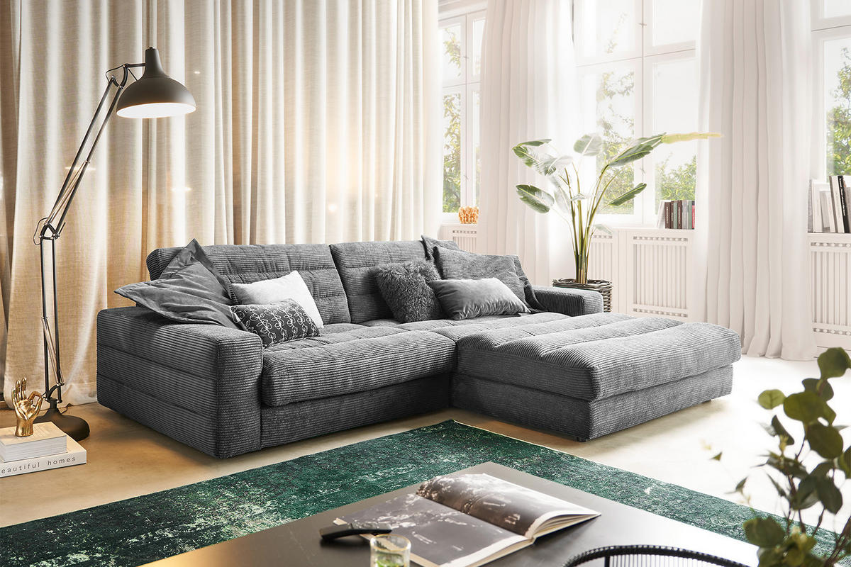 ECKSOFA LANA SOFA Grau Cord - Schwarz/Grau, Textil (296/205cm) - KAWOLA