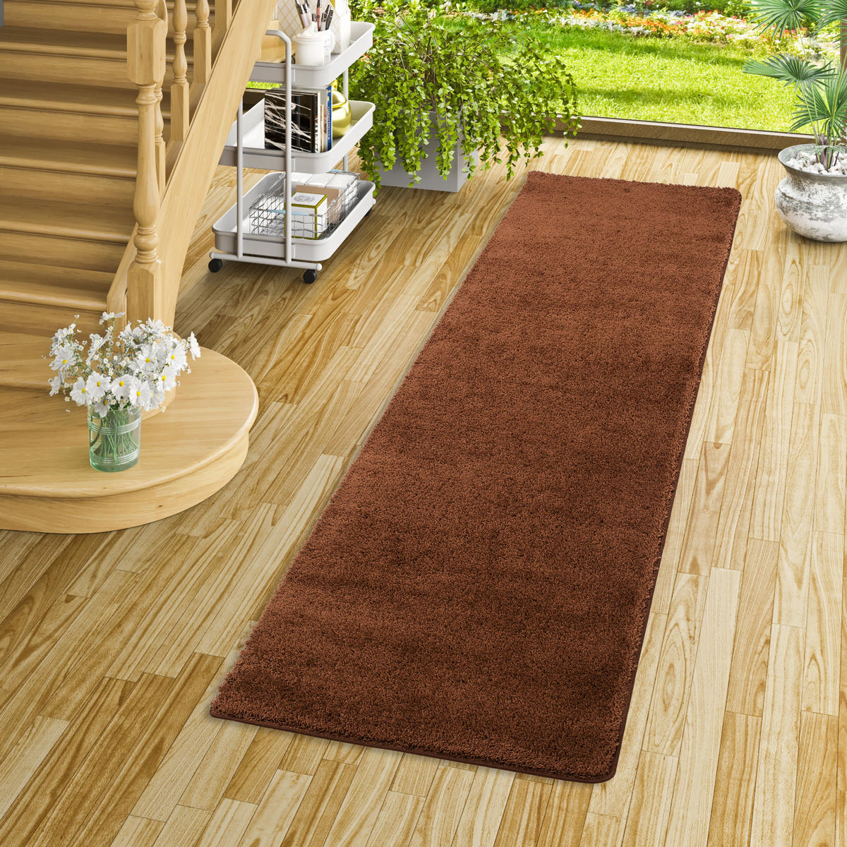 HOCHFLOR SHAGGY LÄUFER TEPPICH PALACE - Braun, Textil (100/100cm) - Snapstyle