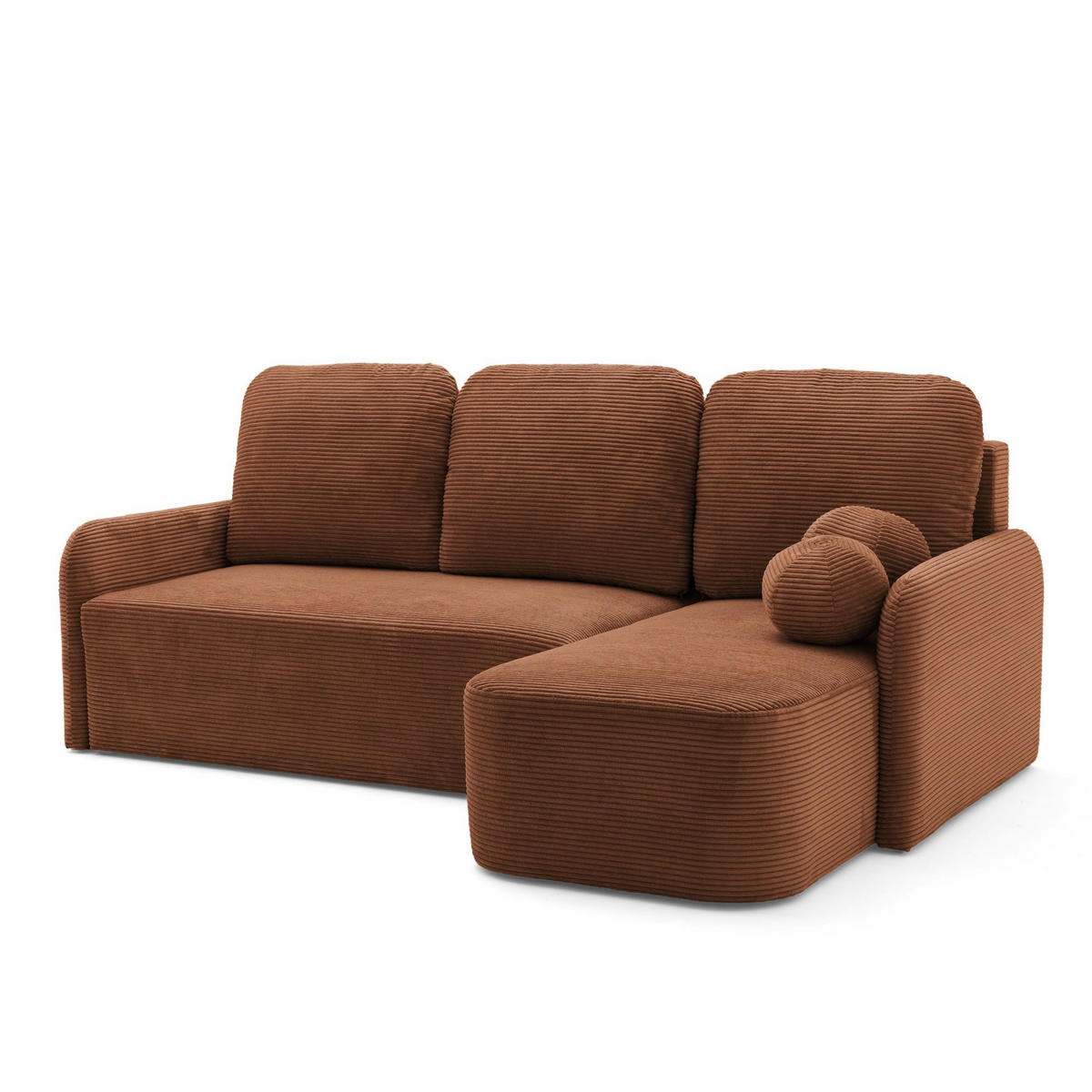 ECKSOFA CASPER L Rechts mit Schlaffunktion 132x198 Cord Braun - Schwarz/Braun, Holz/Kunststoff (145/217cm) - NACANAPA