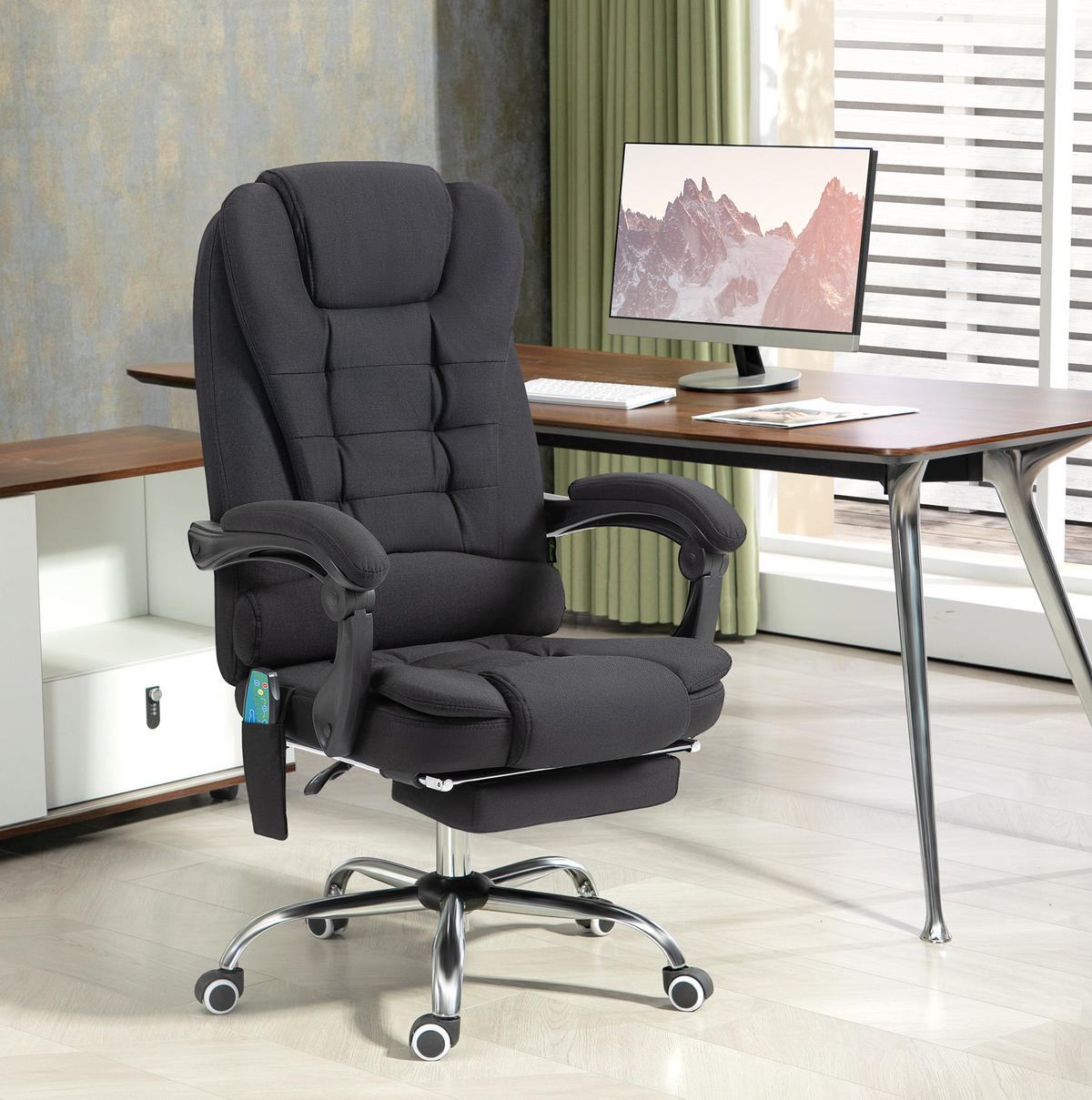 DREHSTUHL 65/70/111-119 cm schwarz aus Stoff mit Massagefunktion - Schwarz, Textil (70/119/65cm) - OKWISH