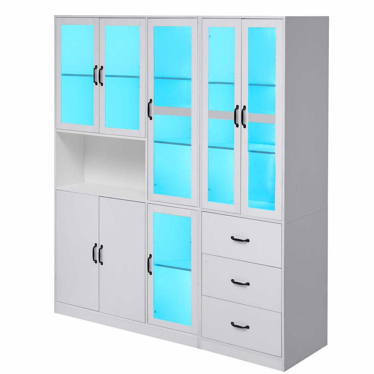 VITRINENSCHRANK 180/40/200 cm weiß aus Spanplatte mit LED und 8 Türen - Weiß, Holzwerkstoff (180/200/40cm) - OKWISH