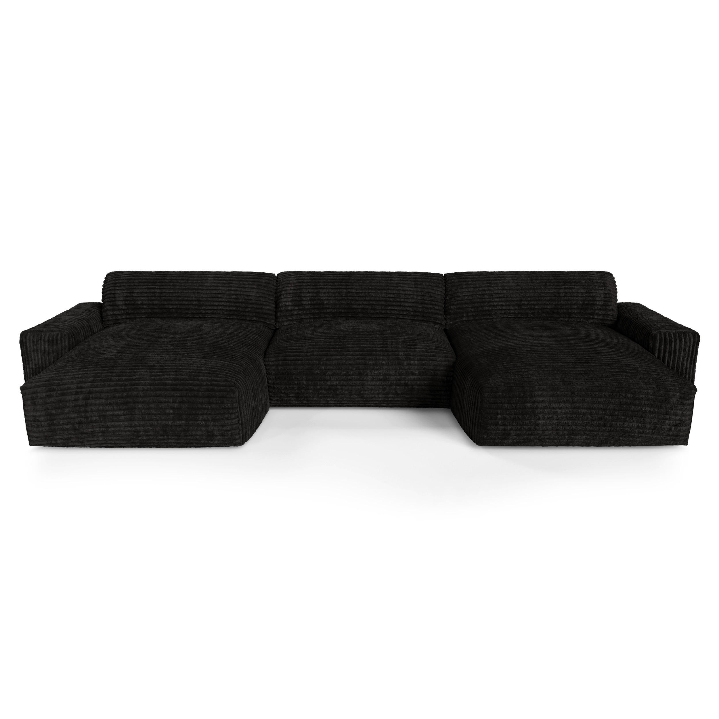 WOHNLANDSCHAFT Gerippter Samt XXL Schwarz 220cm - Schwarz, Textil (220/75/120cm) - Sia Home