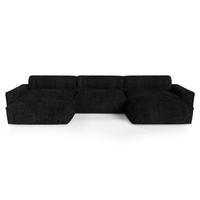 WOHNLANDSCHAFT Gerippter Samt XXL Schwarz 220cm - Schwarz, Textil (220/75/120cm) - Sia Home